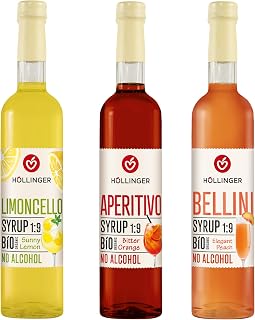 Höllinger Sciroppo Biologico Concentrato 1:9, Viva Italia Limoncello, Aperitivo, Bellini, Senza Alcol, 3x500ml