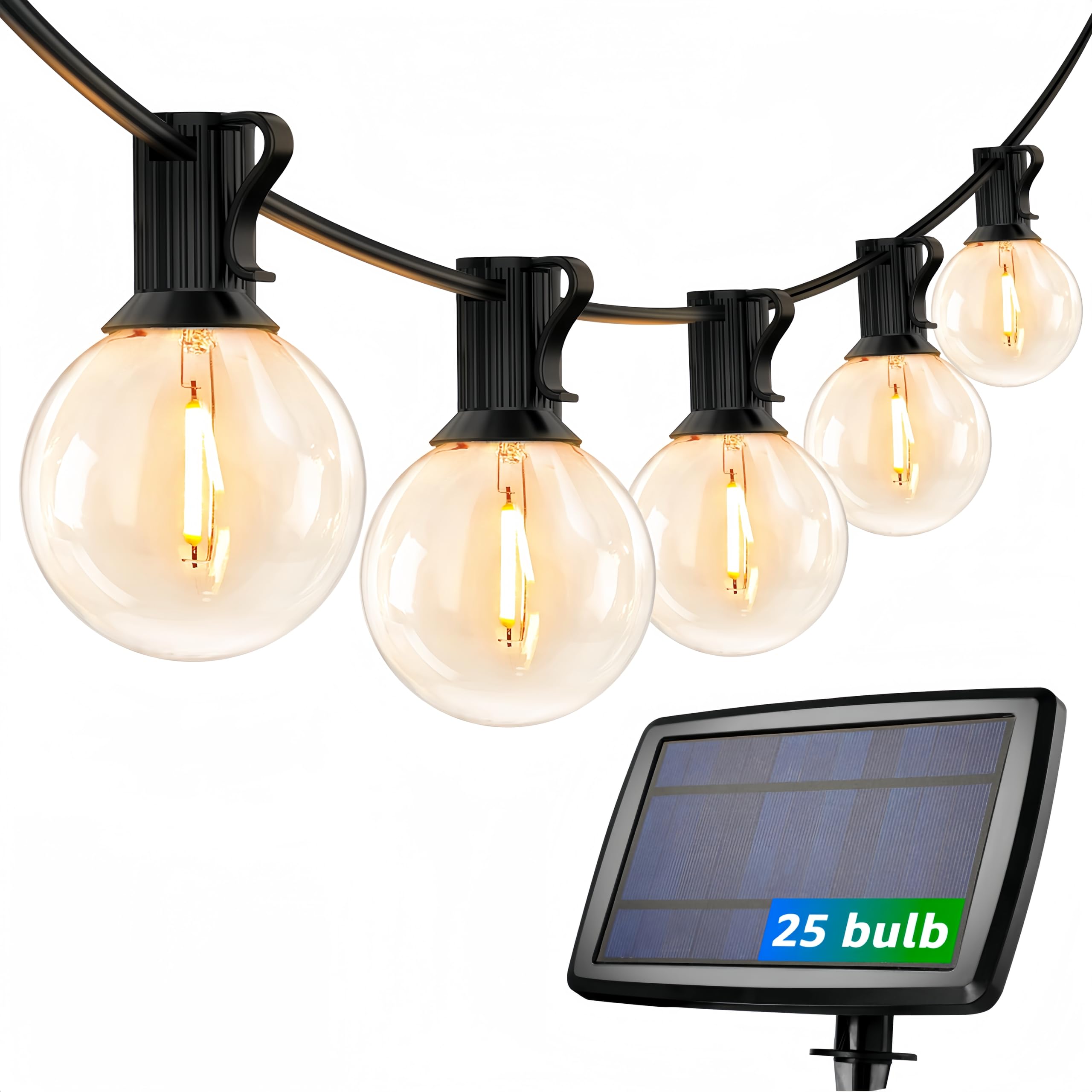Lepro Solar Outdoor String Lights 25ft 25 Sockets LED Globe Bistro Lights | 0.8ft Apart Close-Spaced Solar & USB Rechargeable 3600mAh Battery Dusk to Dawn G40 Edison Lights for Patio Pergola  product thumbnail 2
