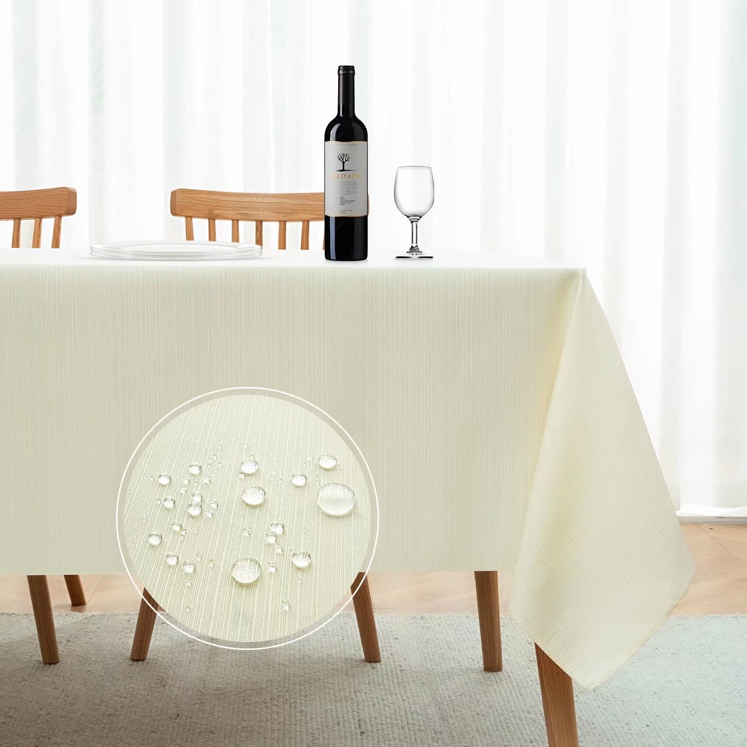 SoftalkerSoftalker Jacquard Rectangle Tablecloth - Geometric Line Pattern Waterproof Damask Table Covers Stain Resistant Washable Polyester Table Cloths for Kitchen, Dining & Parties (60 x 104 inch,Ivory)