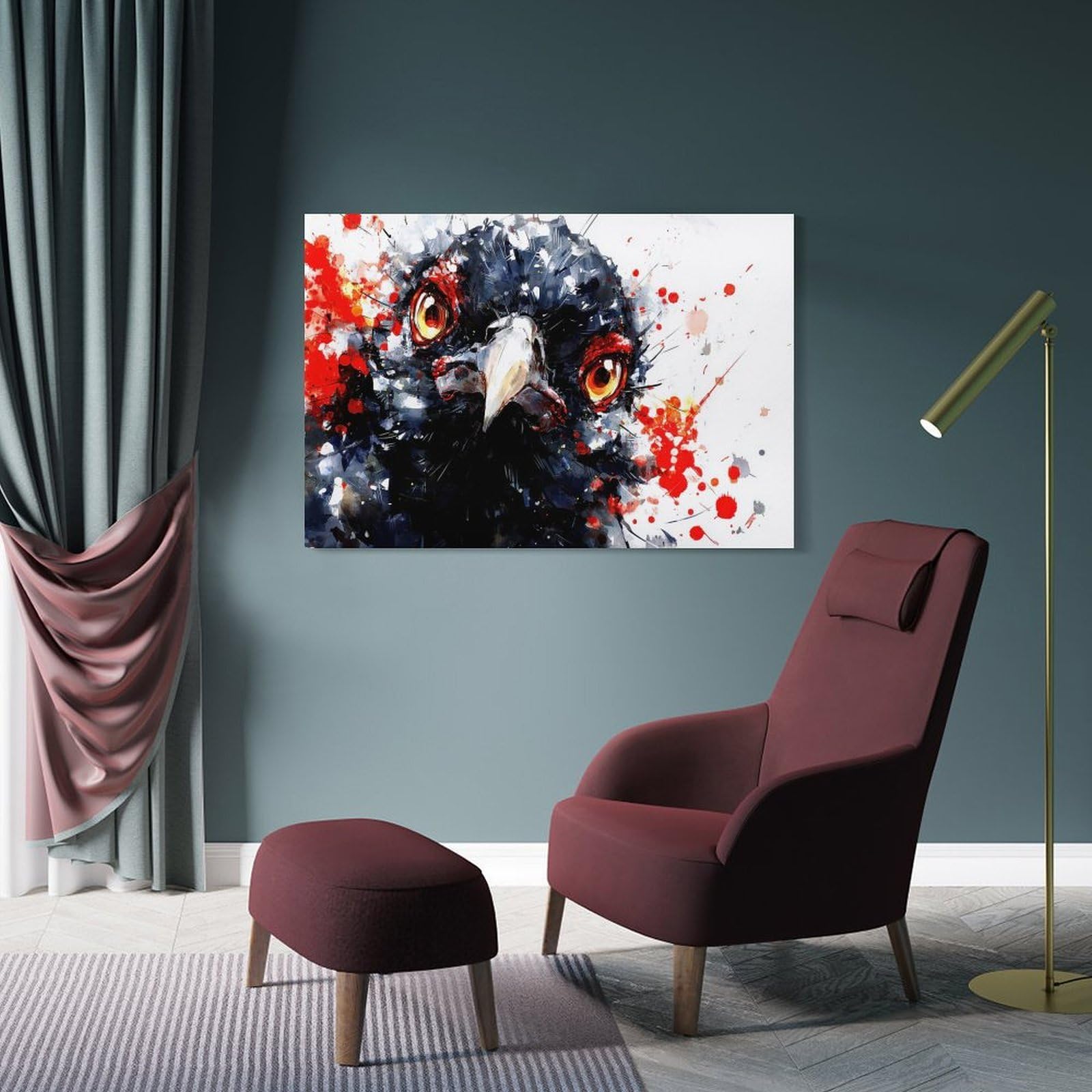 Junmoney Frame-Style-8 Aggressive Bird Portrait Decorative Wall Artwork 16X24inch(40X60cm), For Entrance Spaces, Stair Walls Or Halls, A Stylish Accent For Home Entrances