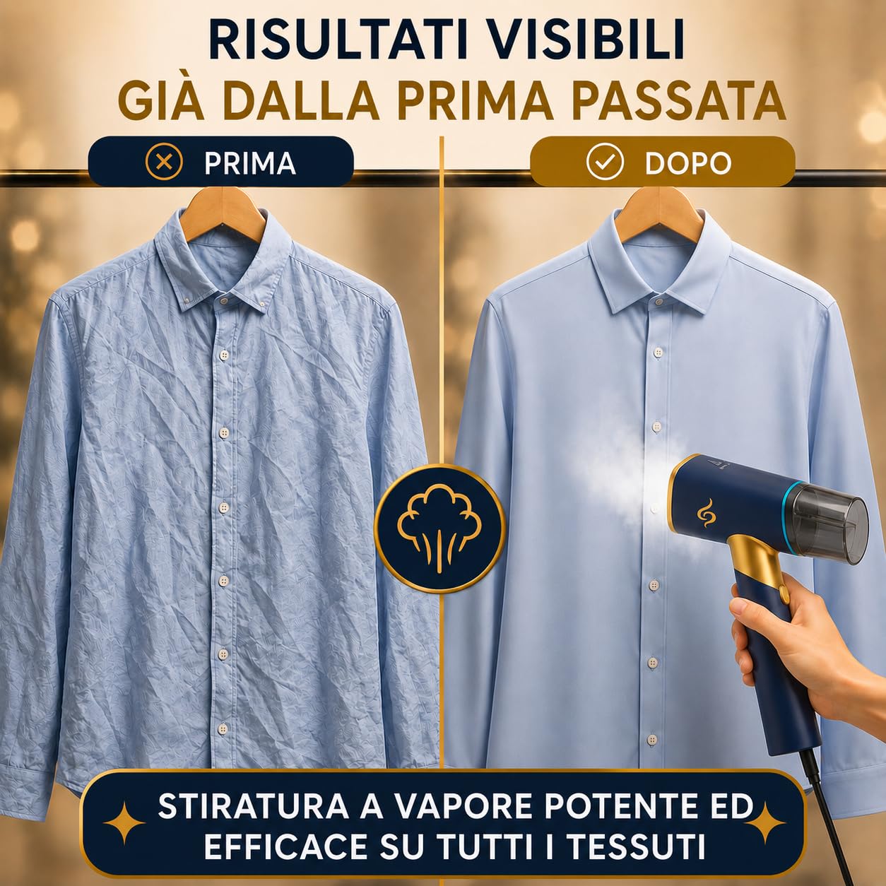MISTIC Ferro da Stiro Verticale Pieghevole, Pronto in 20 Secondi, Luce LED, Cavo da 2,5 m