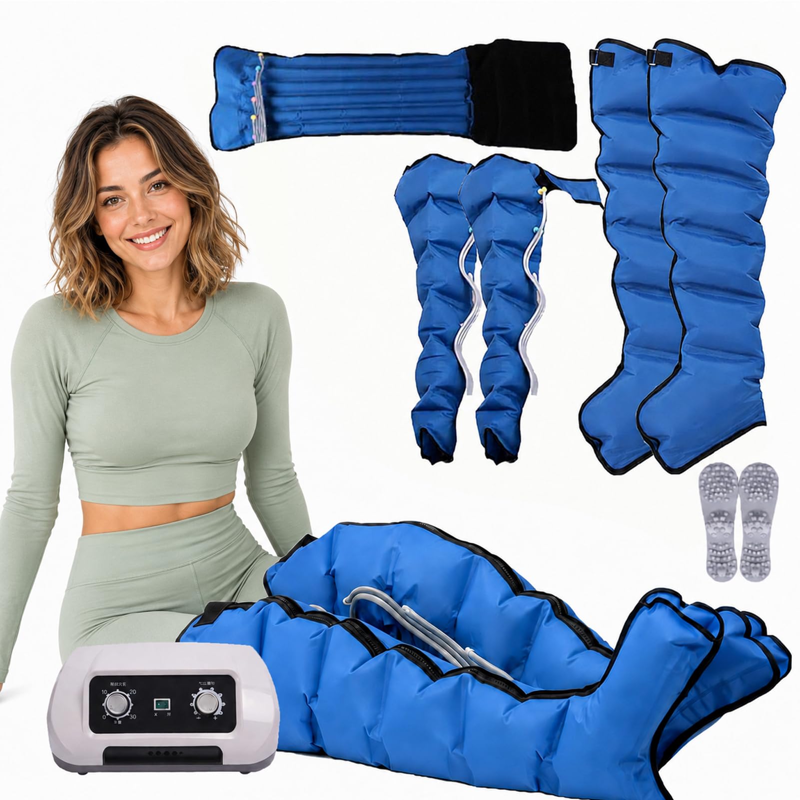 Buty ciśnieniowe na ramiona brzucha | L/XL PressotheRapie z 6 komorami | Obuwie ciśnieniowe do drenażu limfatycznego nóg Profesjonalny przyrząd kompresyjny do masażu nóg, ruch uliczny
