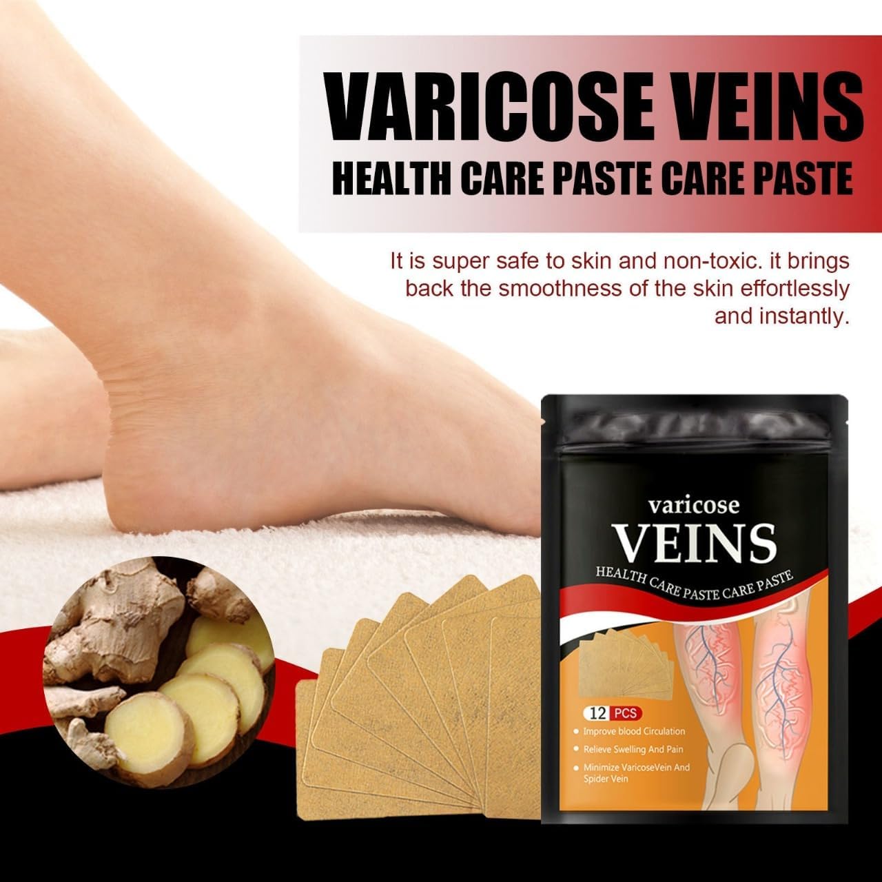 Orbica Varicose Veins Patches | Skin-Friendly, Non-Toxic Relief for Varicosity, Swelling, Muscle & Joint Pain | Instant Pain Relief & Improved Circulation (Pack Of 1-12 Pcs)