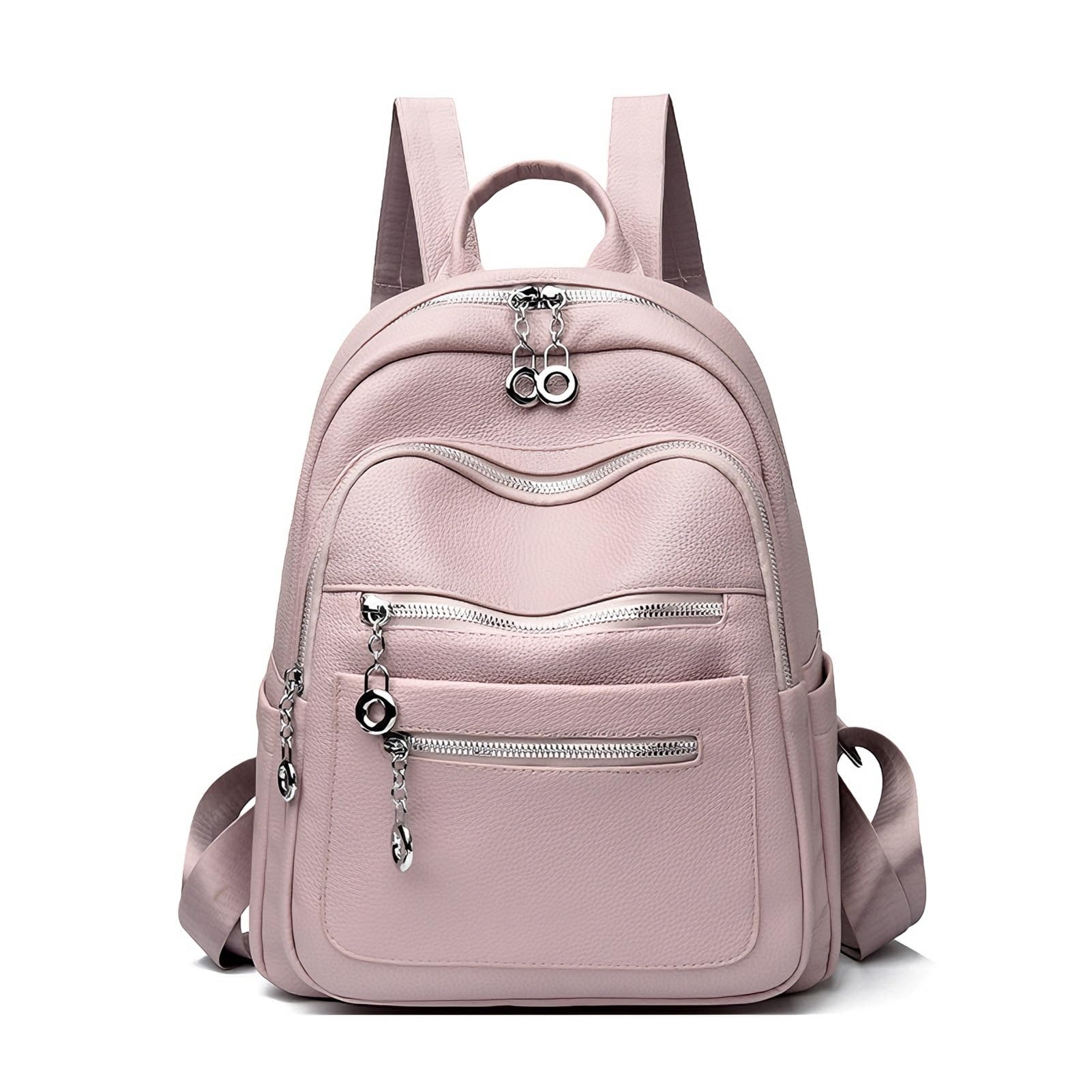 LY&SQ PU Leather Large capacity Women's Backpack Purse, Anti-Theft Bag Fashion Ladies Backpack for female Daily Work Travel(Pink)
