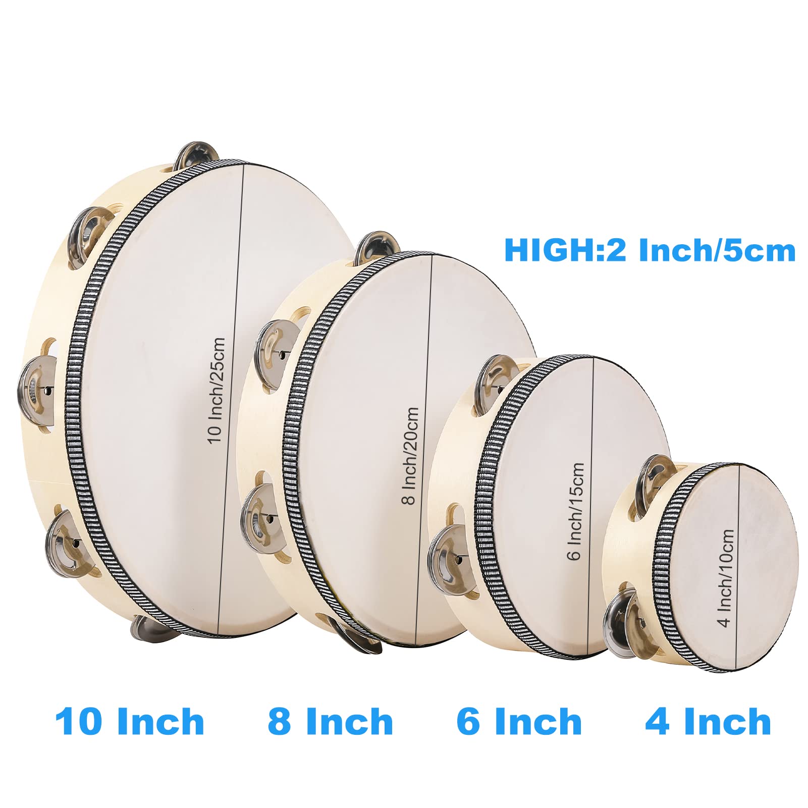 6-Inch Wooden Tambourine With Metal Jingles - Hand Held Drum Bell For Church, Parties, Music & Rhythm Play
