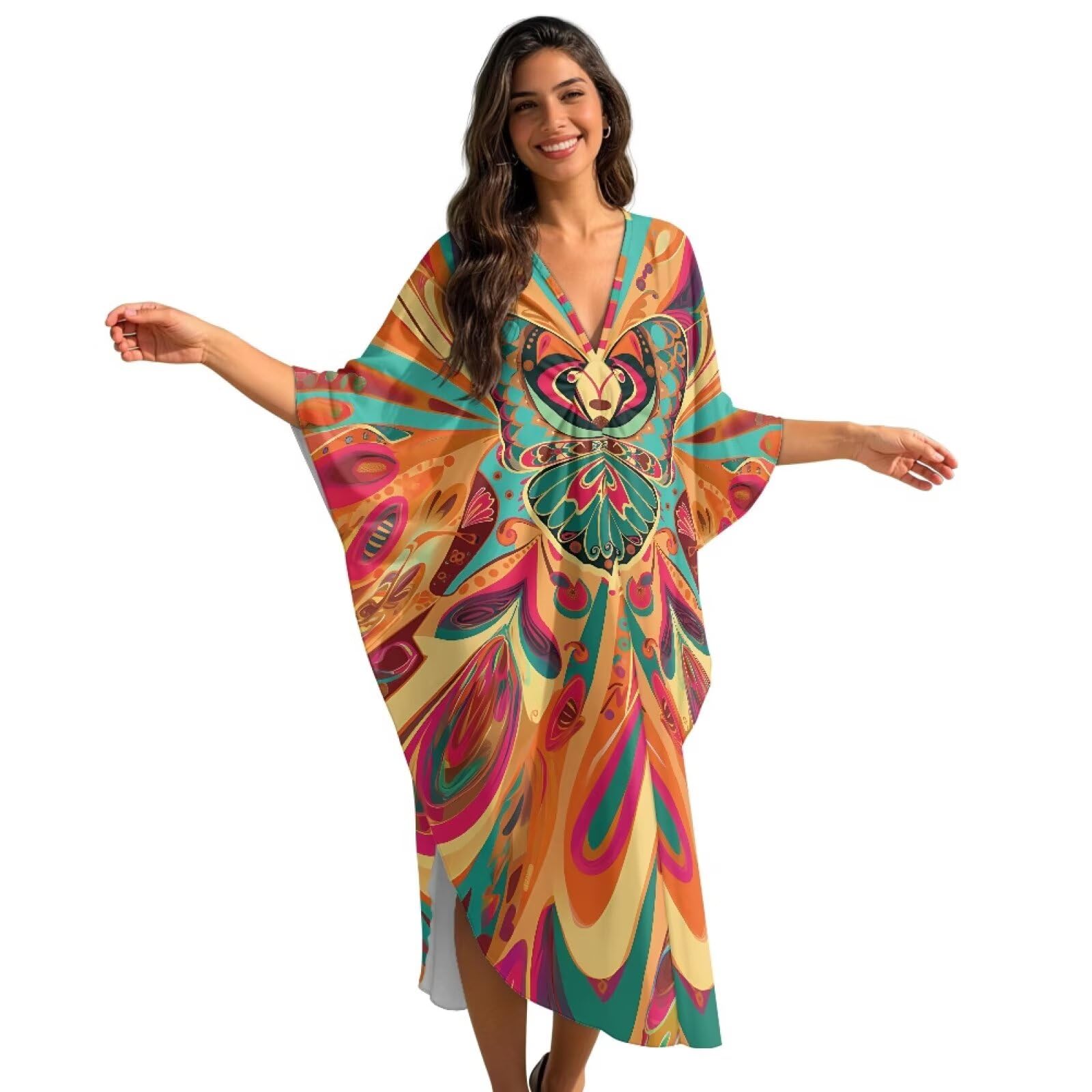 Poceacles Maxi abito estivo da donna, caftano taglie forti, da spiaggia, copricostume da bagno da viaggio