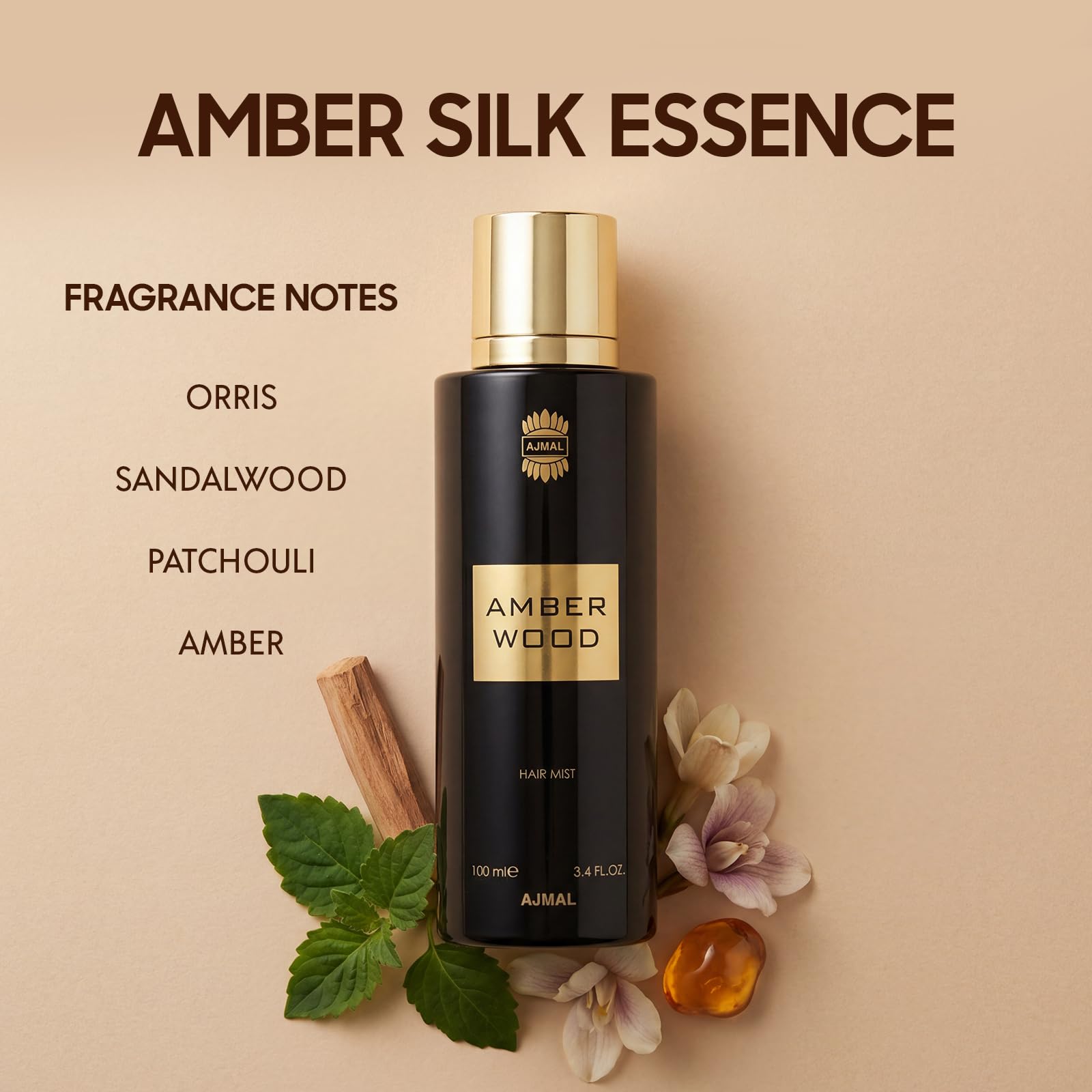 Ajmal Amber Wood Haarspray 100 ml | Fruchtig-blumig-holziger Haarduft für Damen und Herren | Luxuriöses Haarspray | Hergestellt in Dubai