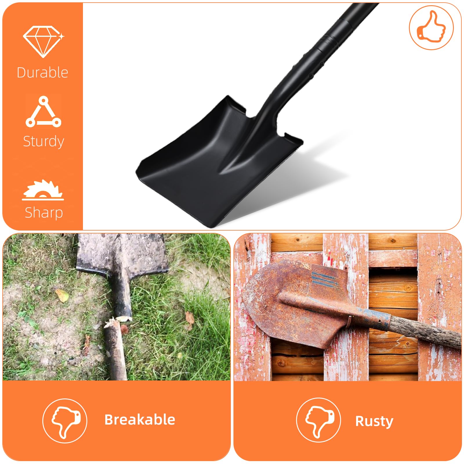 Pala cuadrada pequeña para excavar con mango de metal, pala pequeña resistente de 43.3 pulgadas, palas de zanja, ideal para excavar, jardinería, zanjas, camping, transferencia de plantación, color