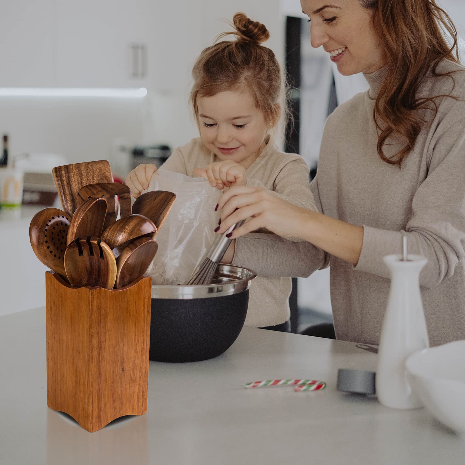 GUANKE Juego de utensilios de cocina de madera de estilo japonés, juego de utensilios de madera antiadherentes, cucharas de madera y espátula, utensilios de cocina para el hogar, uso diario y