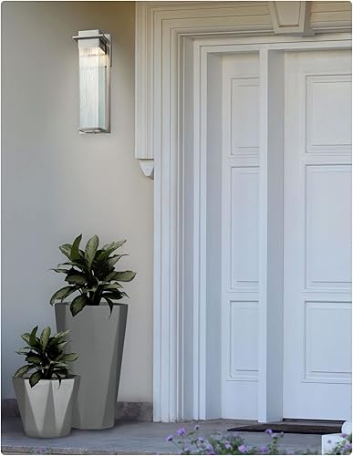 Miniatura 10 de Fusion Pacific - Lámpara de pared grande LED para exteriores, pantalla de vidrio artesanal bajo la lluvia, acabado negro mate