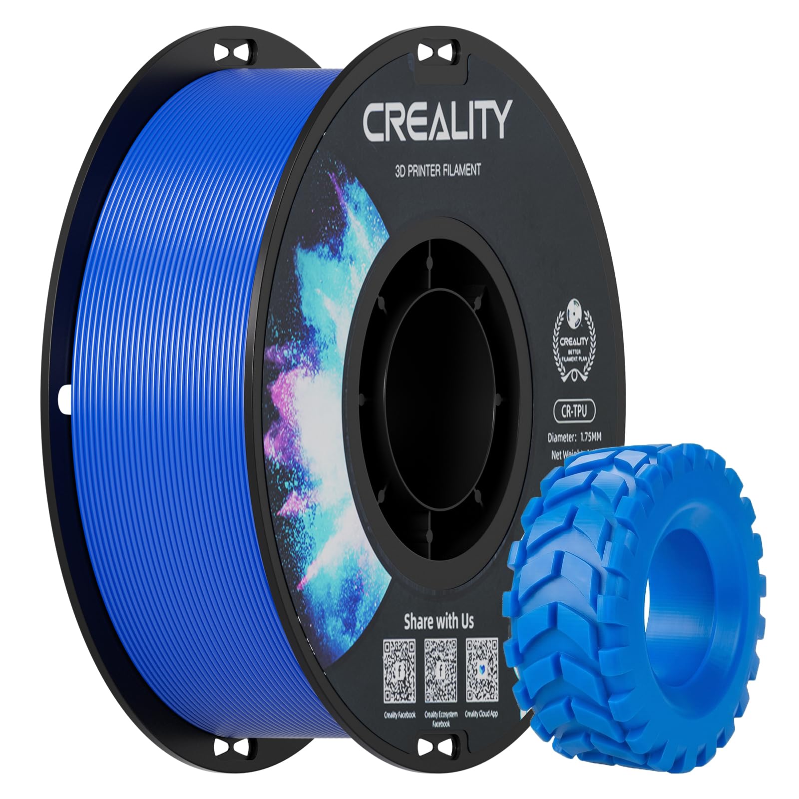 Creality TPU 95A Flexible 3D Printer Filament 1.75mm, 1kg Blue