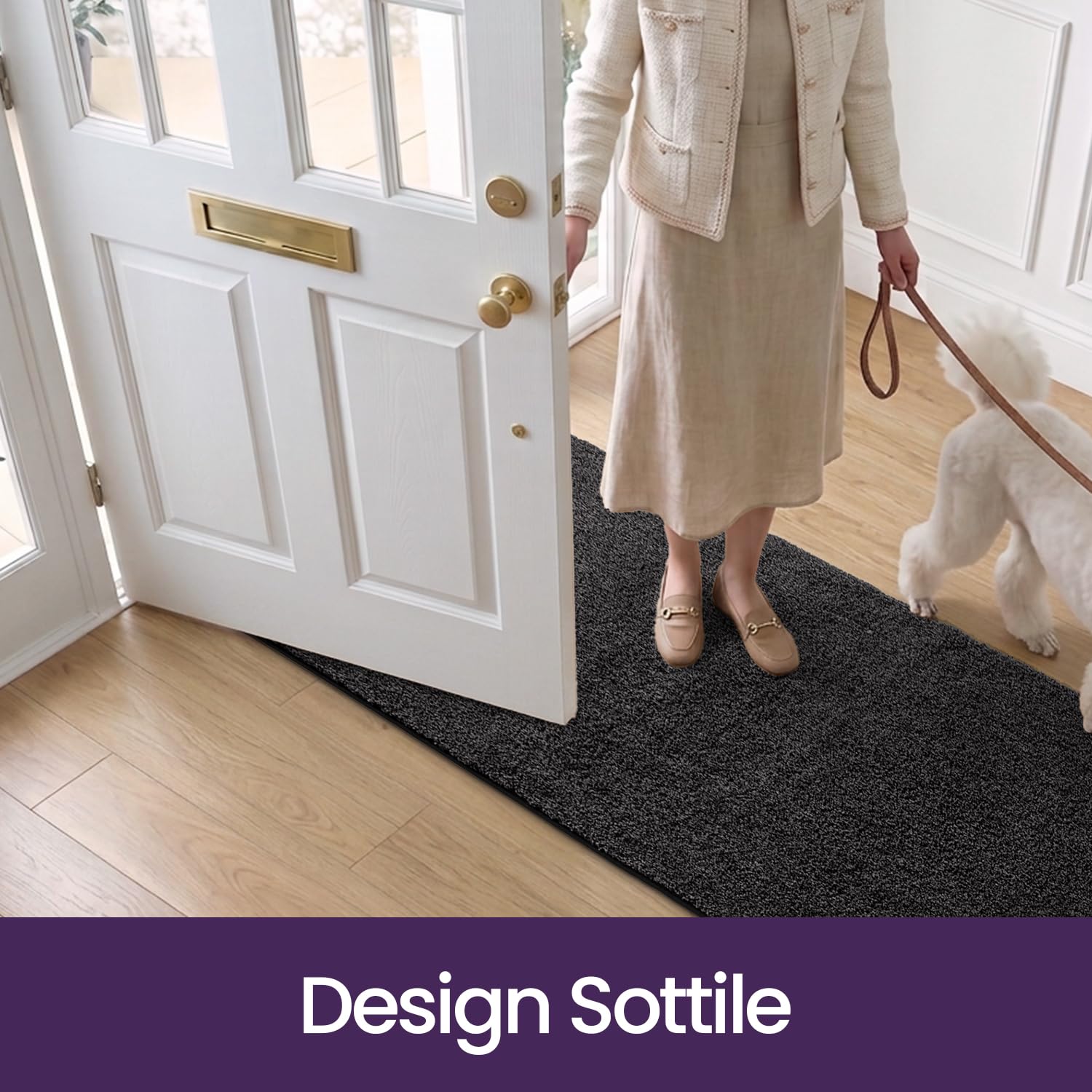 DEXI Passatoia Corridoio 80 x 250 cm, Zerbino Ingresso Assorbente, Tappetino Antiscivolo Lavabile in Lavatrice per Cane, Porta, Nero-Grigio