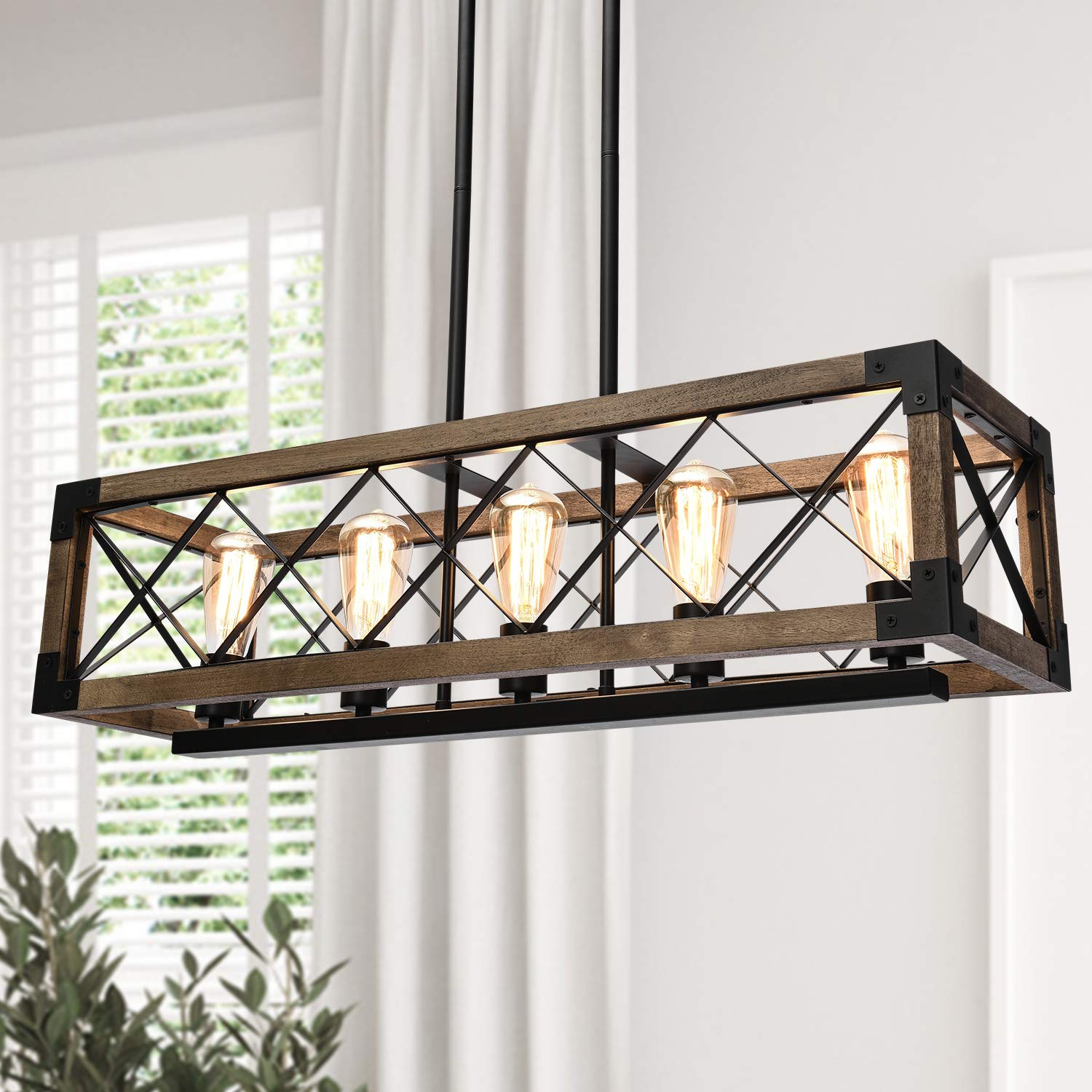 Buy Lingkai Farmhouse Rectangular Chandelier Rustic 5 Lights Kitchen