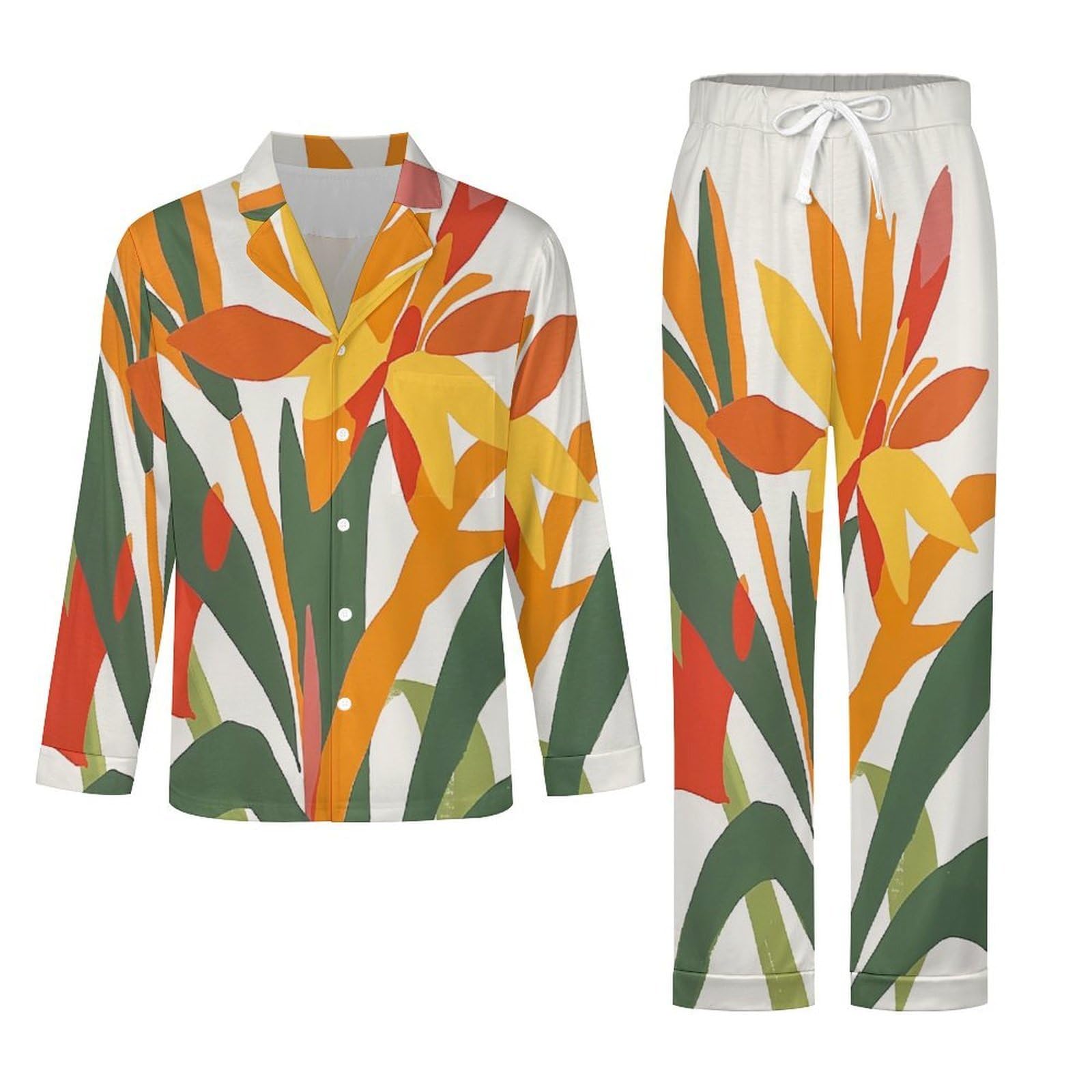 OLEETS Completo Pigiama da Uomo - Fiori D'Arancio Pigiama Invernale Pantaloni Top Caldo Autunnale Traspirante Morbido 2 Pezzi Casual Ampio