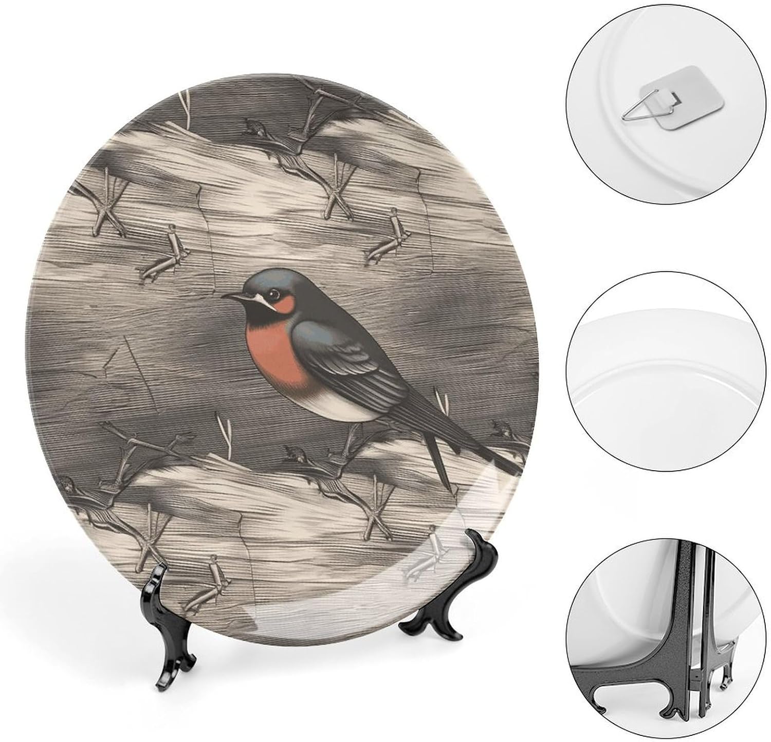 Barn Swallow in Graphite Bone China Decorative Plate Exquisite Ornamental Wall Hanging Platter 6/7/8/10 Inch Vintage Art Ceramic Decor Dish for Home Tabletop Decor Housewarming Gift image 4