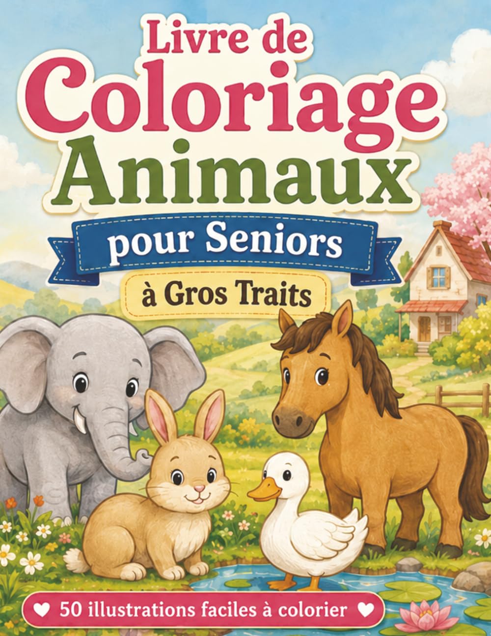 Livre de Coloriage Animaux pour Seniors à Gros Traits: Activité créative anti-stress avec animaux mignons, dessins larges et traits épais pour seniors