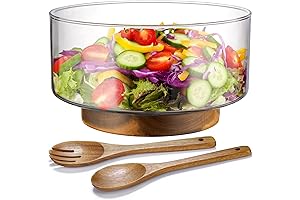 NiHome Glass Salad Bowl with Acacia Wood Salad Tongs