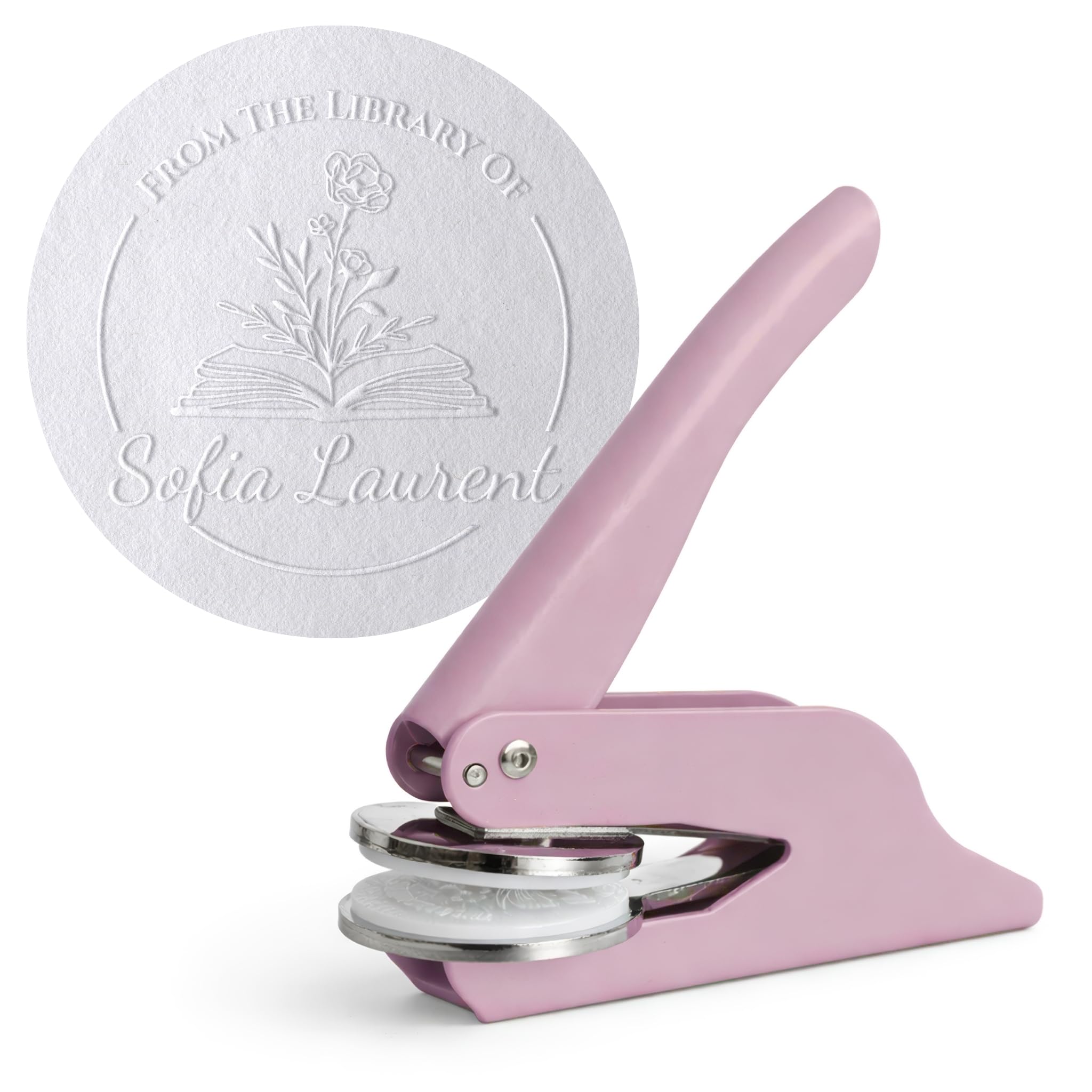 Ex Libris Personalised Embossing Stamp - Book Embossing Pliers for Paper - Ideal as a Gift or Special Occasion - Various Designs (Purple, Floris)