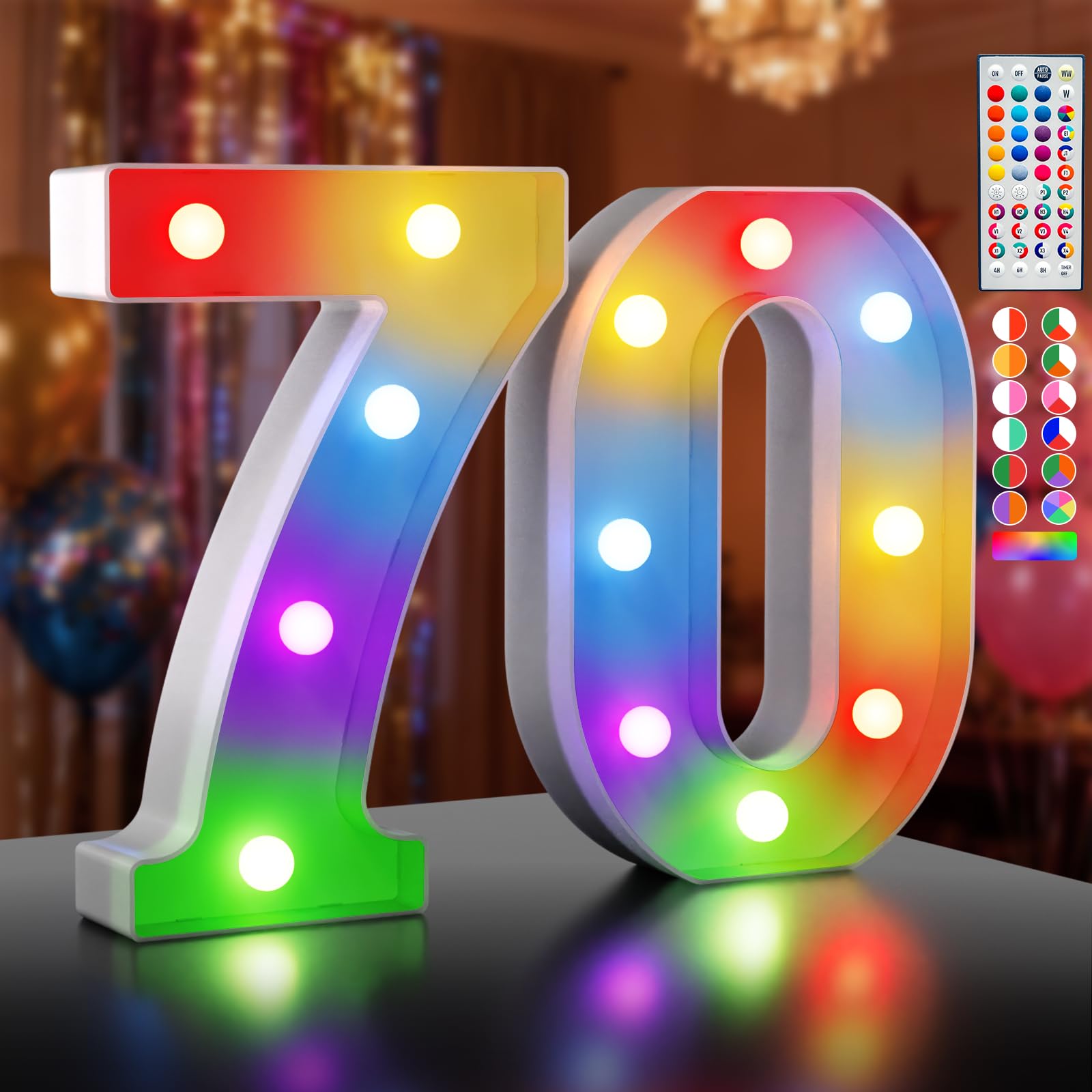 LED Zahlen Lampe Nummer Beleuchtete Ziffern 70,35 Farben Led Leuchtzahlen mit Fernbedienung Dimmbar, Dekoration für Happy Birthday Deko,Party Deko,Hochzeitsdeko,Desktop Wandtischdeko