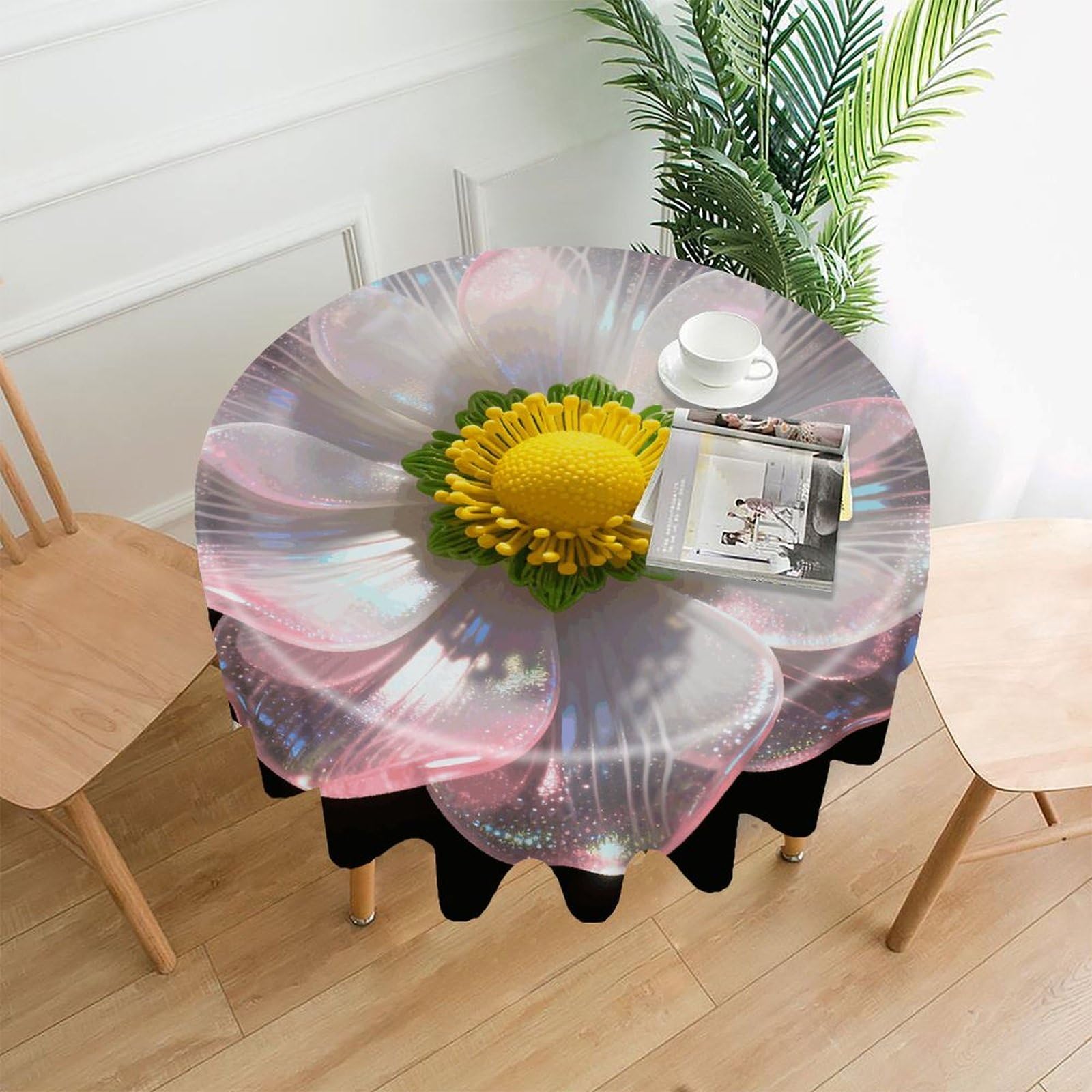 LDGSUPH Glazed Fantasy Blossom Round Tablecloth Cover Washable Luxurious Fabric Table Cover Decor Wrinkle Free Fashion Round Table Cloth for Home Dining Kitchen Party 60 in