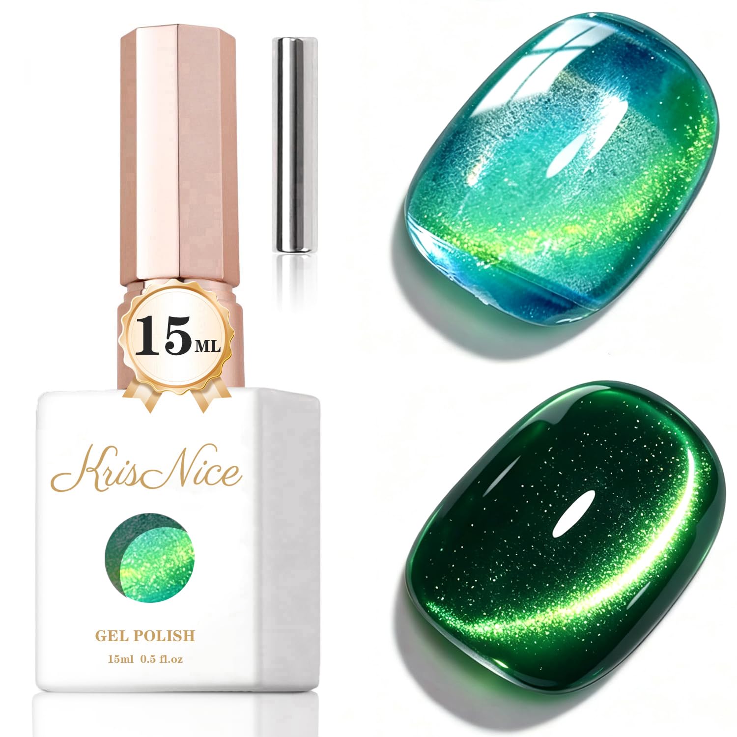 KRISNICE UV Nagellack Cat Eye 15 ML, Gellack mit Magnet, Cat Eye Uv Gel, Glitter Gelnagellack Soak Off Reflective Gel Magnetic Nail Polish für Frauen und Mädchen