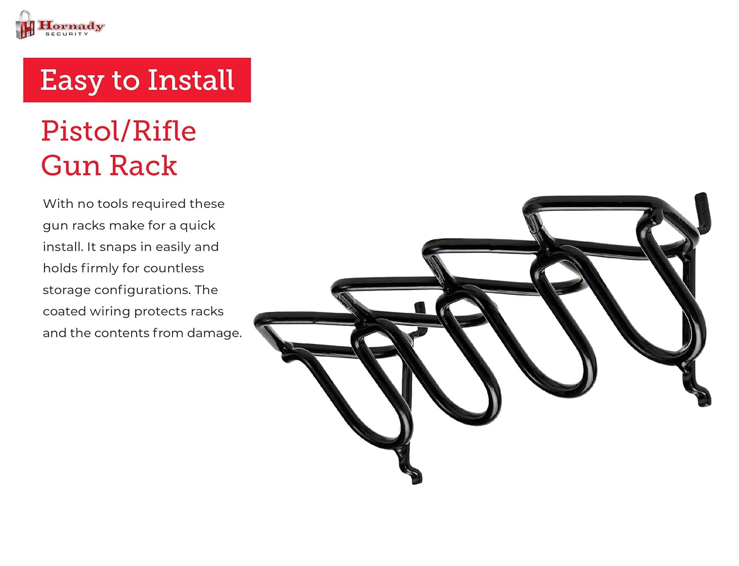 Hornady Square-Lok 4-Gun Rack. 95793 - PVC Coated Steel Racks Snap in Easily & Hold Firmly to Maximize Storage for Gun Accessories, Rifles, & Handguns - Quick Access Modular Pistol Rack for Gun Safes