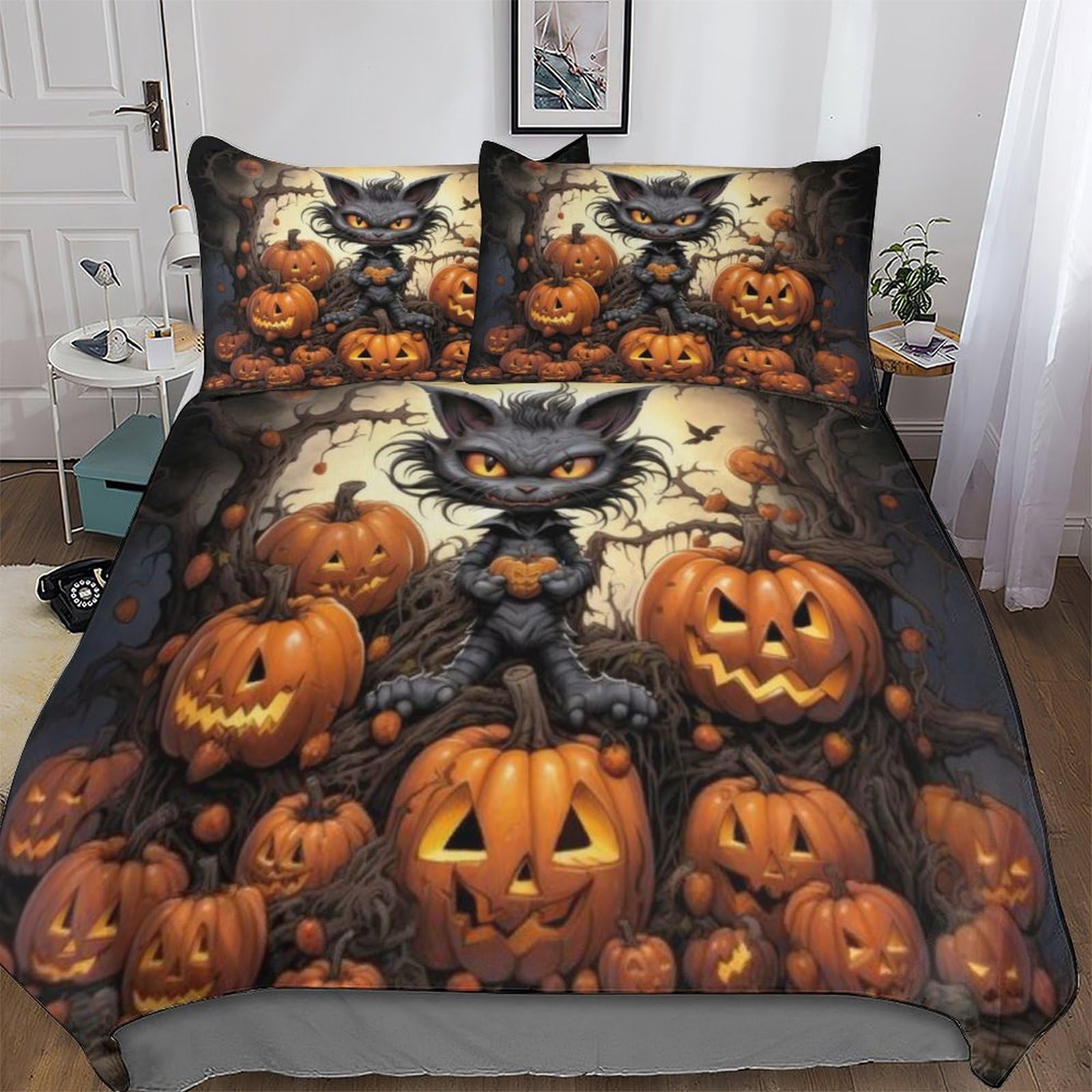 Ggjjtt Halloween Pumpkin-1 Halloween Pumpkin Duvet Cover Set Quilt Covers With Pillowcases Soft Bedding Sets 3Pcs Set, For Kids Adult Bed Linen Comforter Cover Double 200X200cm