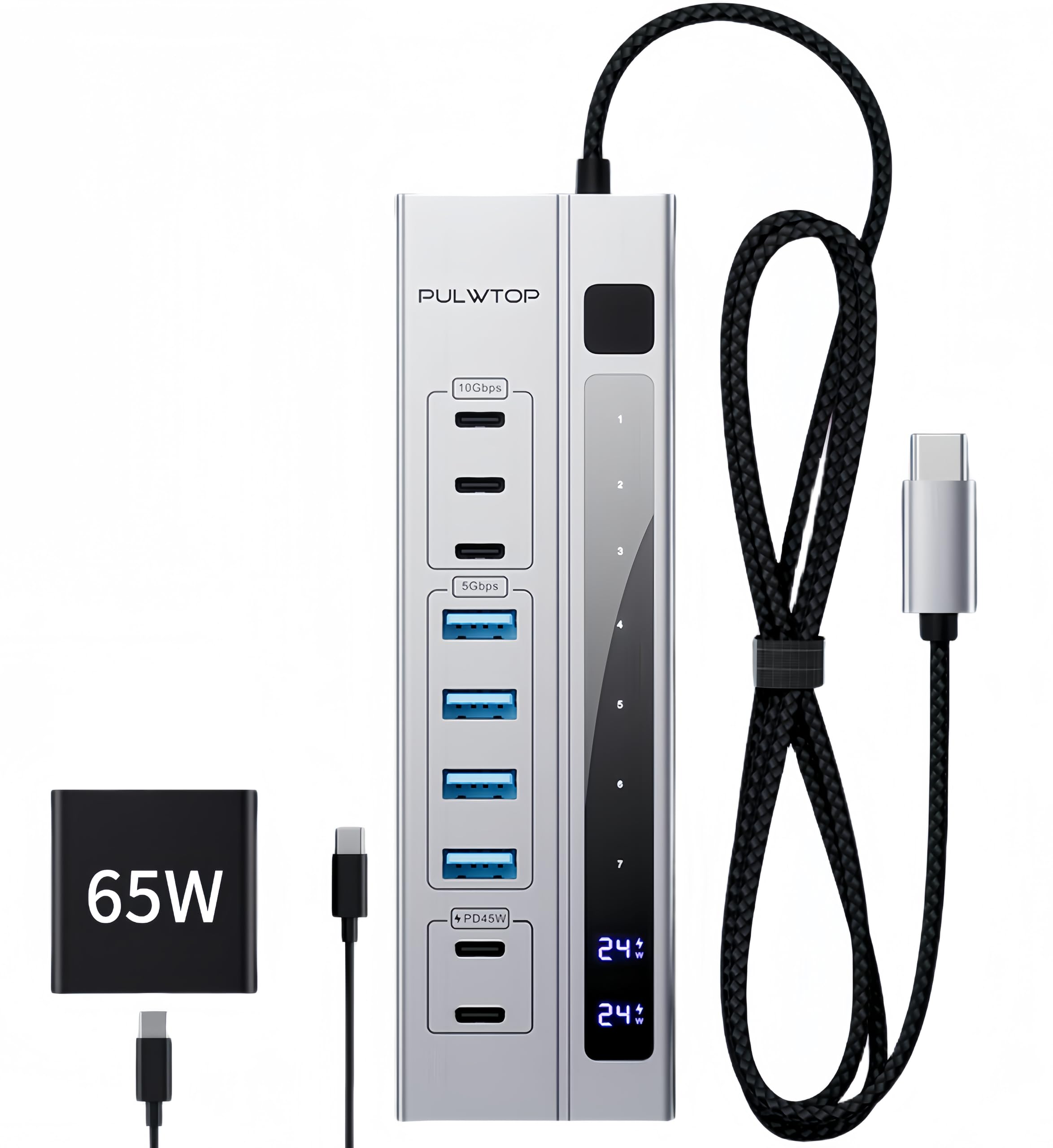 powered-usb-c-hub-mit-65w-ladeadapter-3-usb-c-10gbps-4-usb-5gbps-2-pd-charging-ports