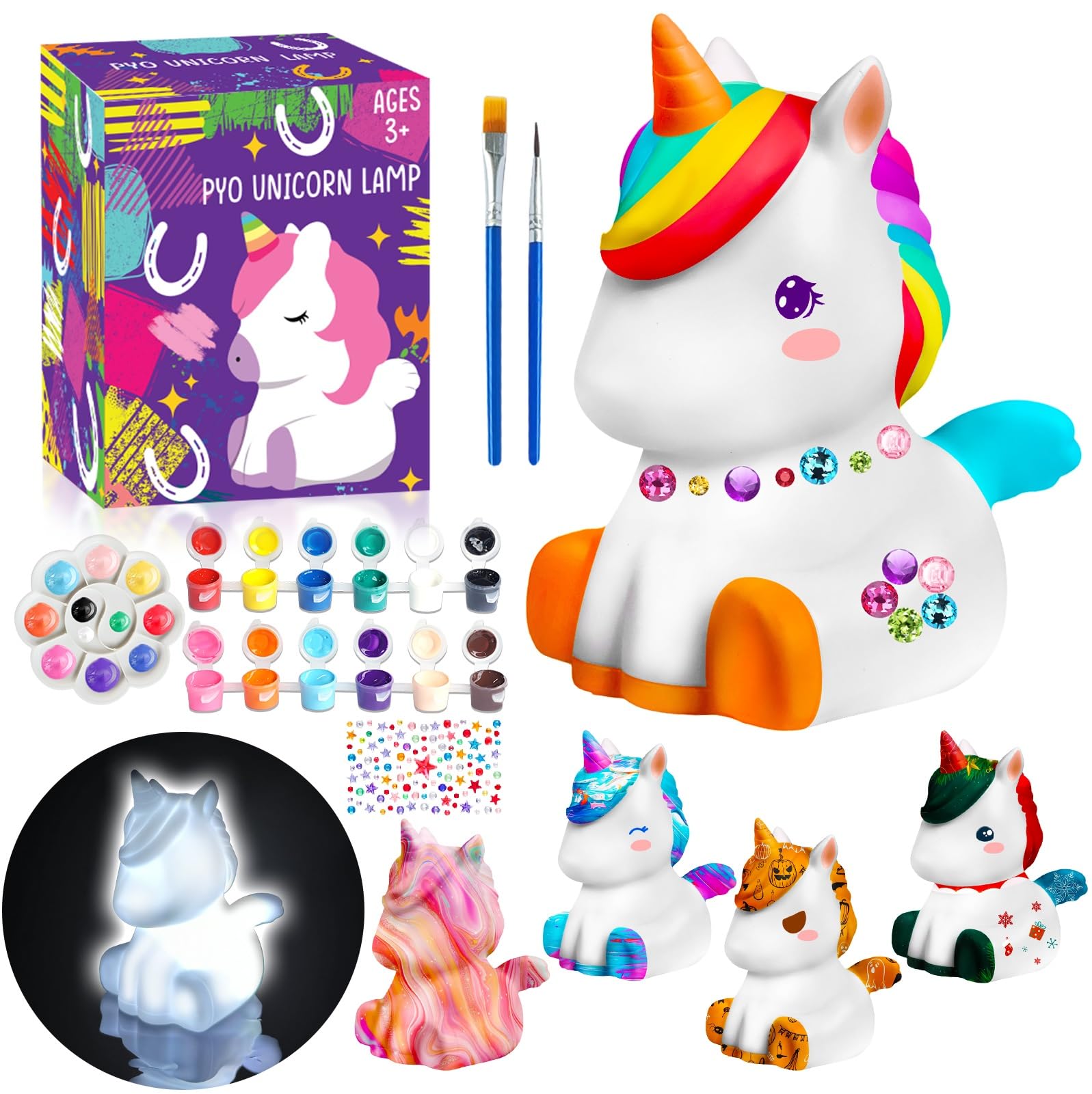 FUNZBO Paint Your Own Unicorn Lamp Kit - Arts and Crafts Supplies Painting Kits for Kids Teens, DIY Night Light Unicorn Toy for Toddlers Girl Boy Age