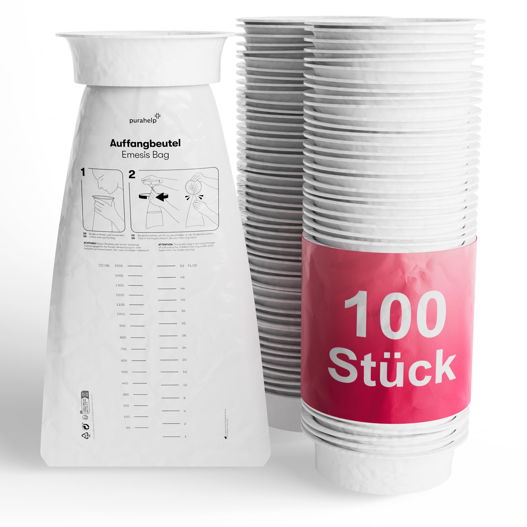 Spuckbeutel 2000 ml (100 Stück) - Kotzbeutel mit Ring