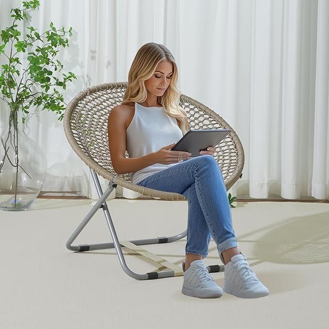 Sillón Plegable Redondo Macramé Bohemio Beige miniatura 8