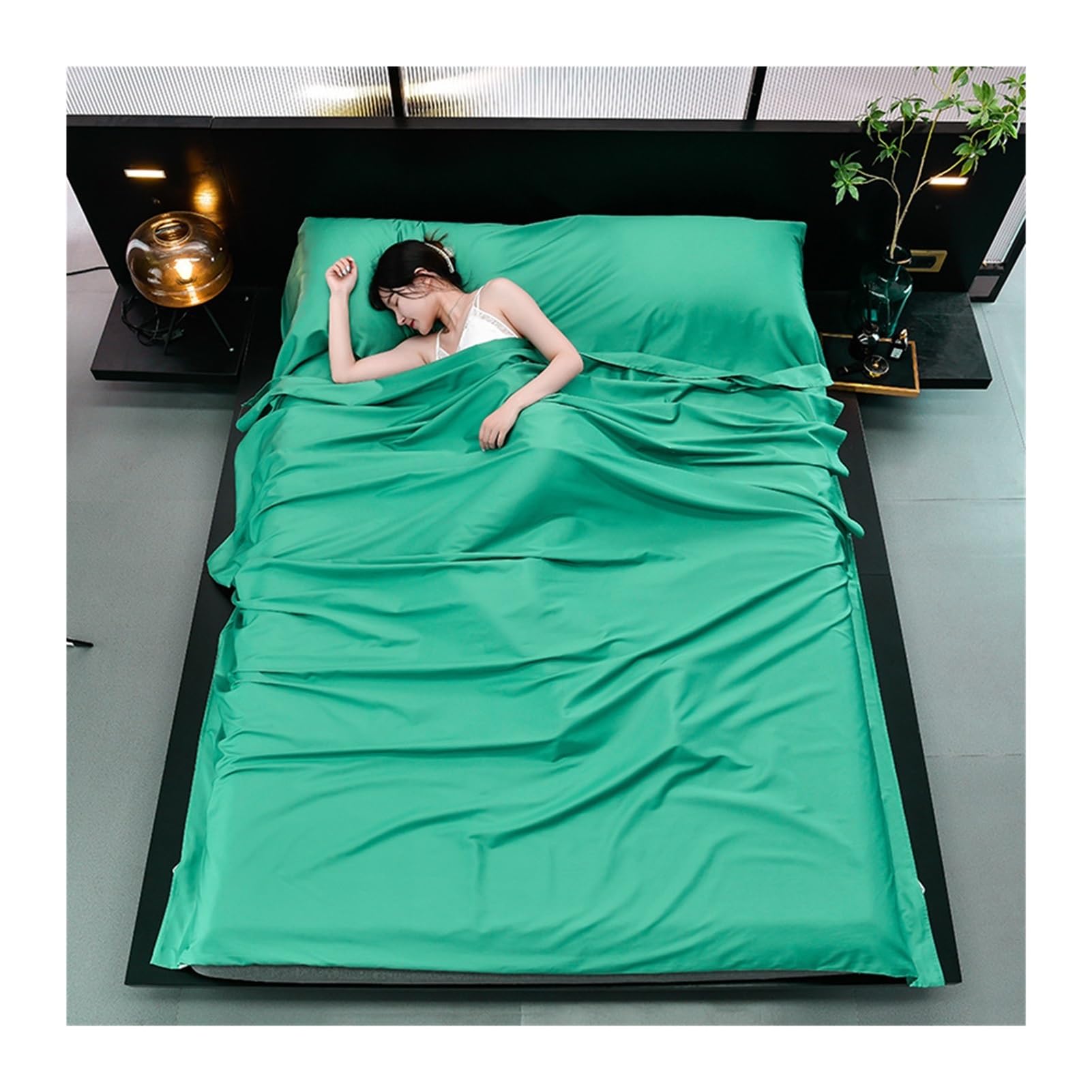 GBHMJU Sleeping Bag Liner Cotton Solid Portable Compression Sleep Sack Adult Travel Sheets for Hotel for Camping Cruise Tent Business Family Travel(Green,160x210cm-63x82)