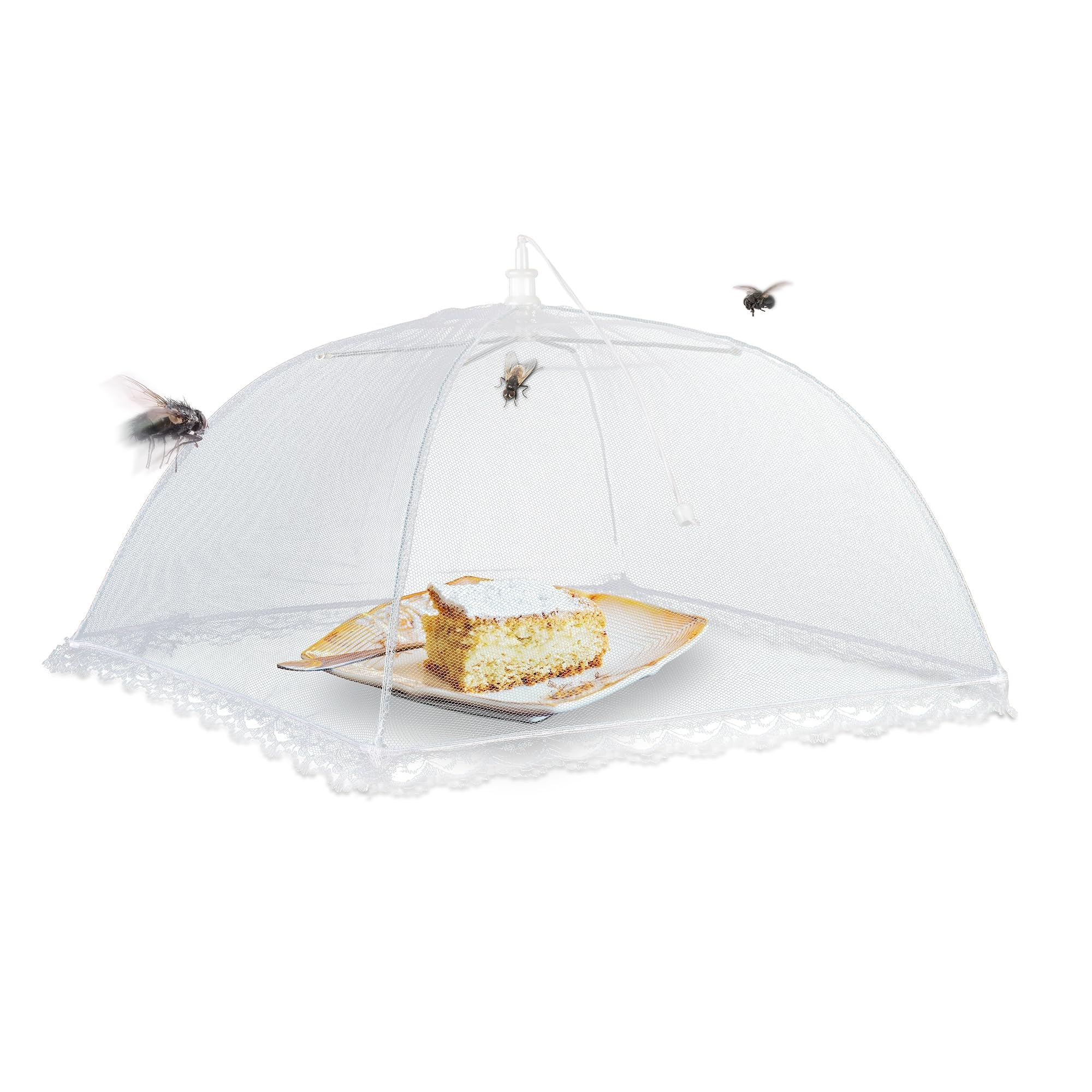 Gardigo® Osłona na muchy jak u babci, zestaw 3 sztuk, klasyczna ochrona przed owadami, kolor biały, osłona przeciw muchom i muszkom owocowym, na ciasto, na owoce, na imprezę ogrodową, bufet, żywność | Klasyczna ochrona ciast, misek na owoce, bufetów. Idea