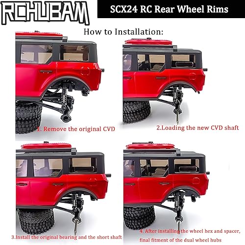 Miniatura 6 de RCHUBAM Llantas de rueda trasera RC con eje de transmisión CVD para 124 Axial SCX24 Deadbolt Bronco C10 RC Crawler Car