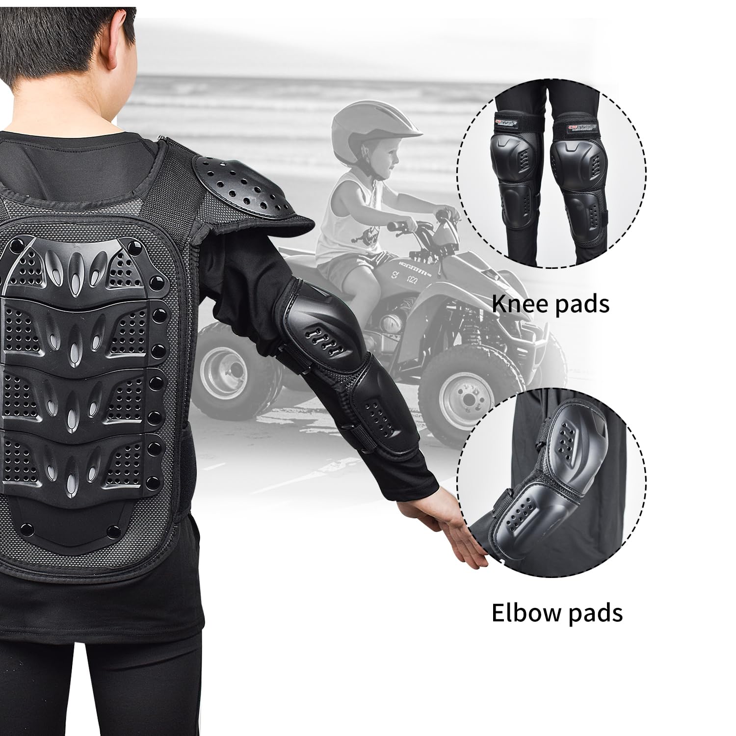 Traje de motocicleta para niños, equipo de motocross con protector de codo, rodilleras, espinilleras, protector de columna vertebral, equipo de motocross, carreras para deportes al aire libre