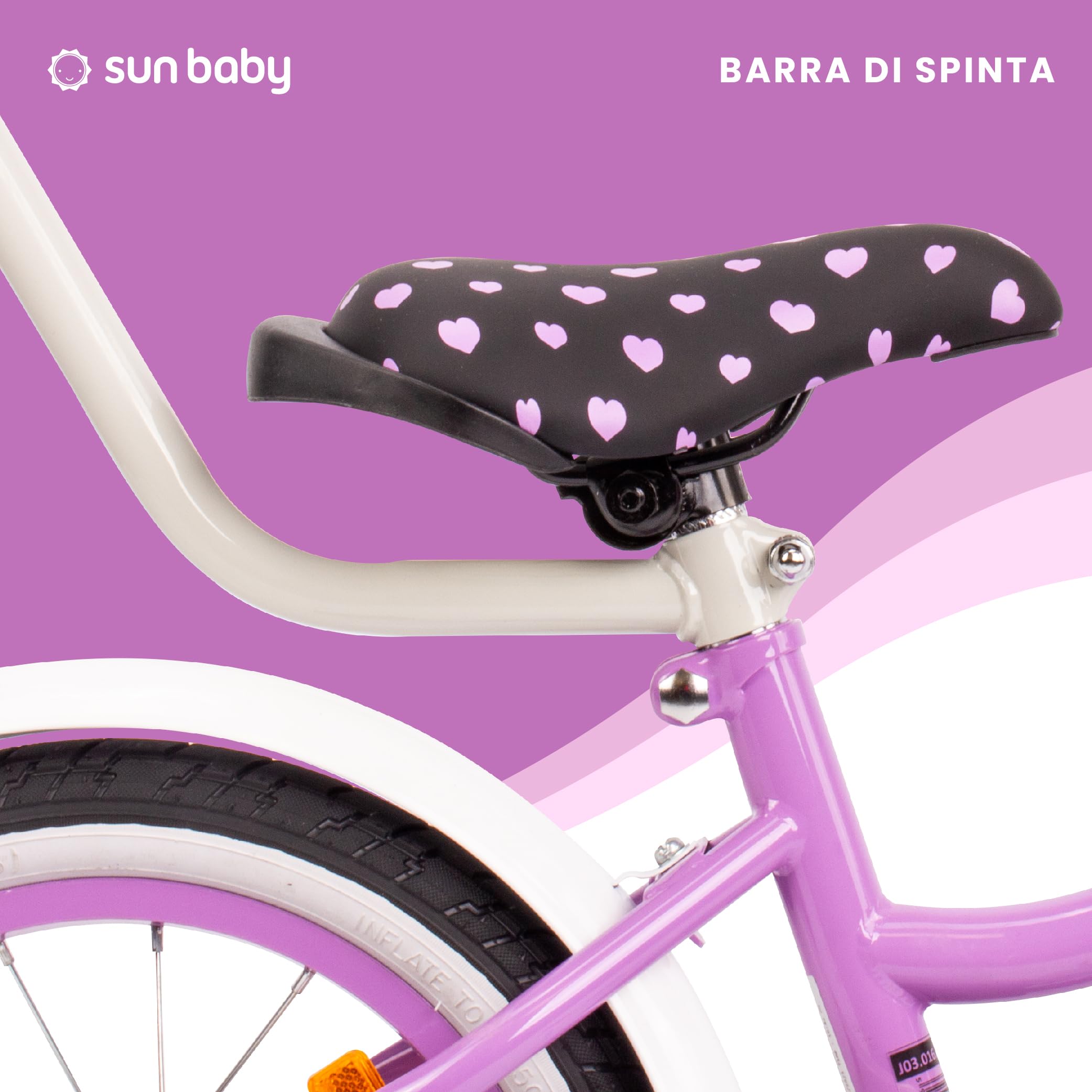 Sun Baby Heart Bike Bicicletta bambina 12/14/16 pollici, bici con rotelle, barra di spinta, cestino, campanello