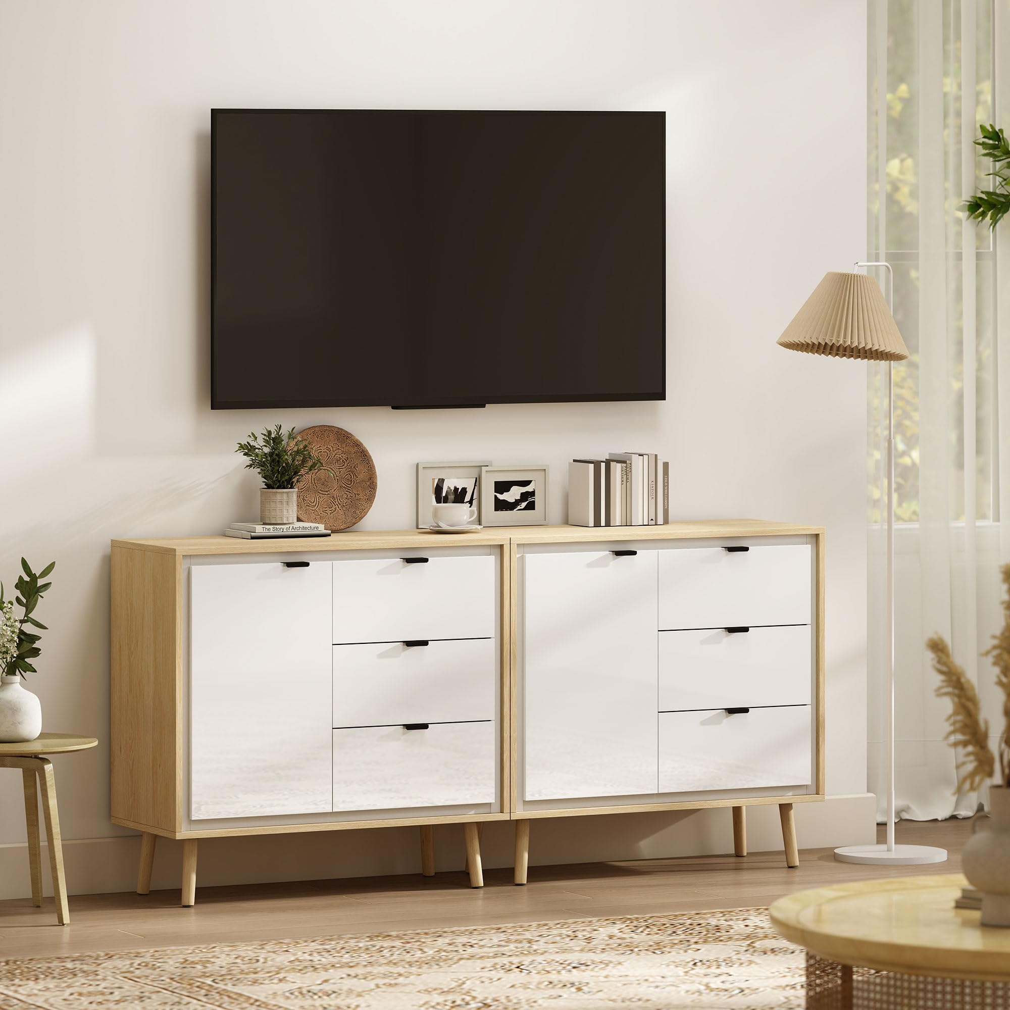 HOMCOM Buffet Salon Meuble de Rangement Armoire de Cuisine avec Placard à 2 Portes 3 tiroirs et étagère réglable, Style Moderne Buffet Salle à Manger et Salon, 80 x 35 x 77 cm, Blanc