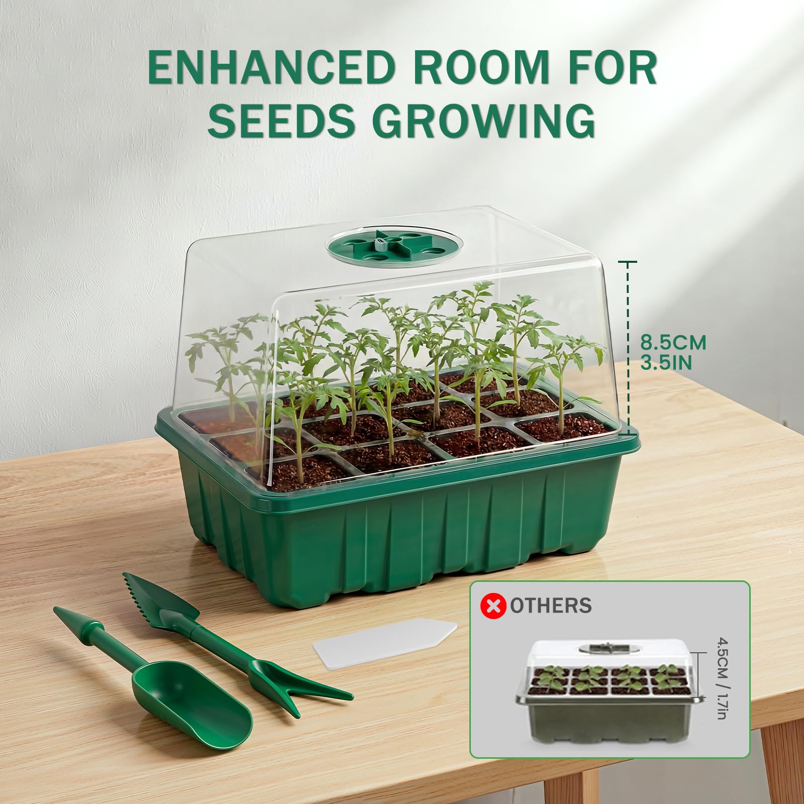 YAUNGEL Vassoio Germinazione con Luce di Coltivazione, 6 Pezzi Semenzaio per Piantine Mini Serra Propagatore con Luce di crescita Regolabile Luminosità & Umidità Propagatore di Semi Kit, Verde