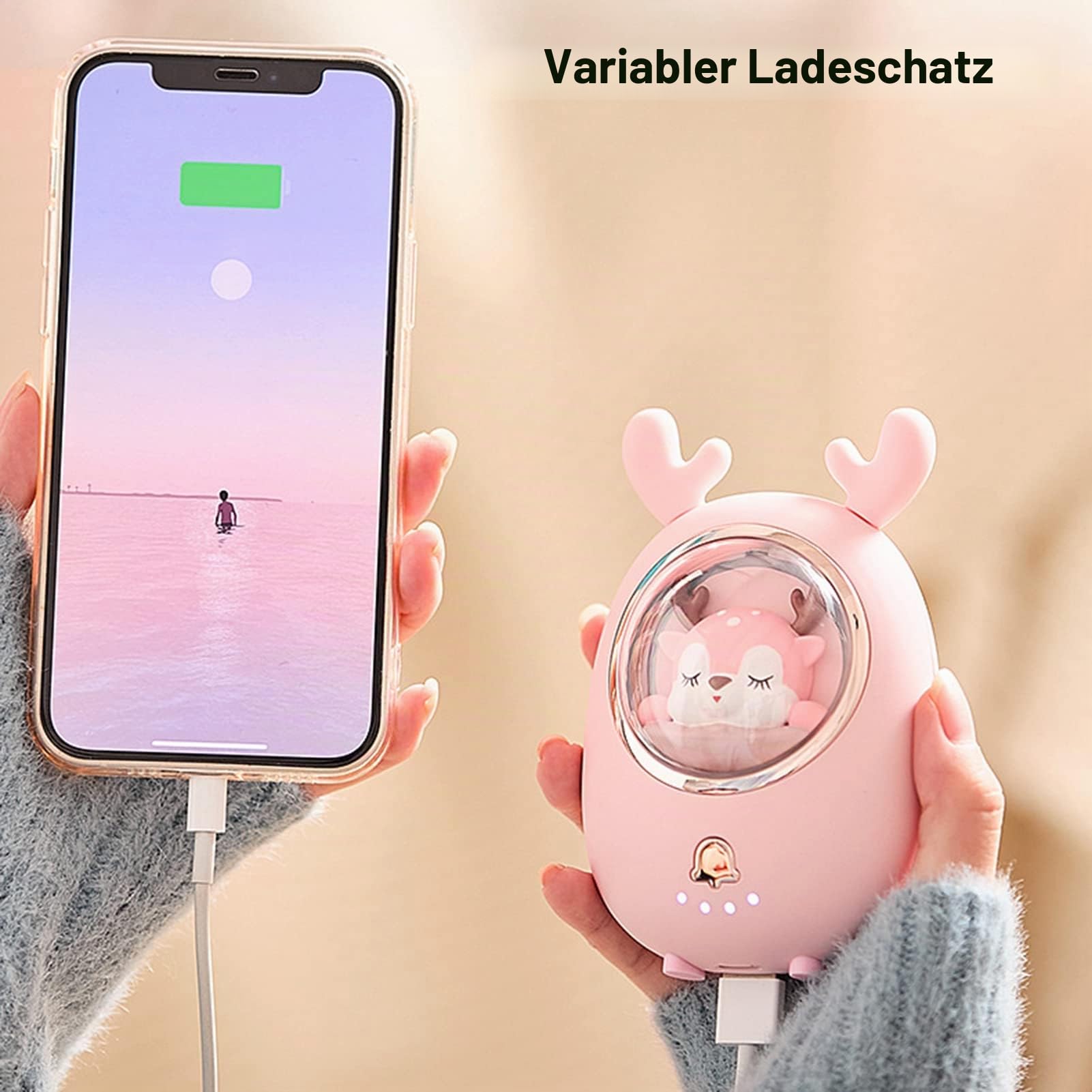 Elektrischer Handwärmer, 3-in-1-Wiederaufladbare Netzbank, kleines Nachtlicht, heiße Hände, niedlicher USB-wiederaufladbarer tragbarer Heizbatterie-Taschenwärmer für Geburtstagsgeschenke