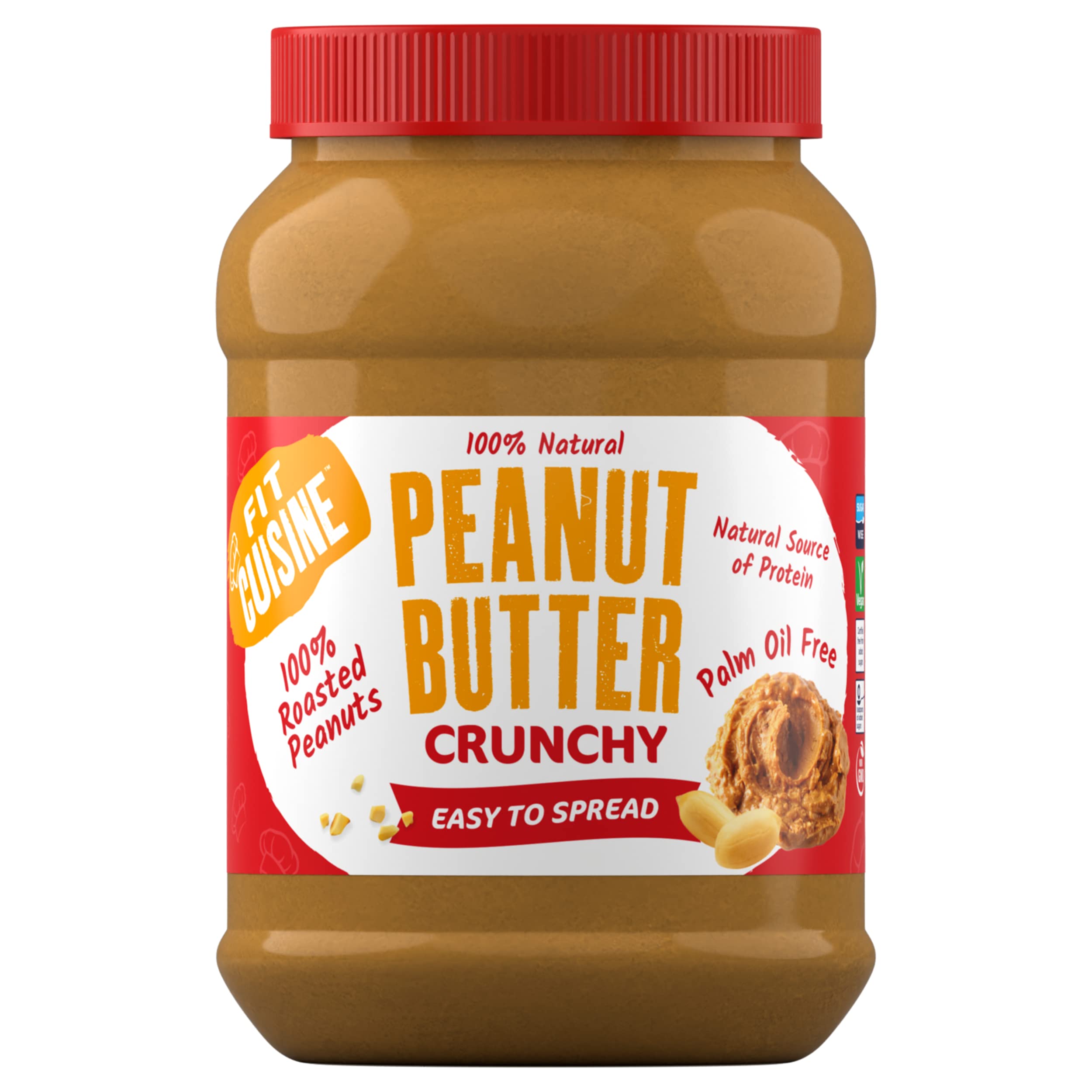 Fit Cuisine Premium Peanut Butter Crunchy - Source of Protein, Palm Oil Free, Contains Roasted Peanuts, Easy to Spread, No Preservatives, Vegan, Halal & Kosher Certified, 1kg