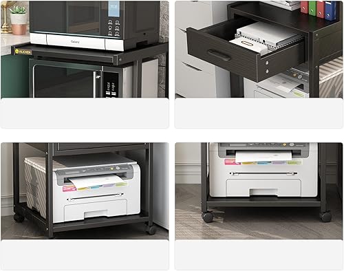 Miniatura 3 de YQ FUNLIS Soporte de impresora móvil de 3 niveles con almacenamiento para oficina en casa, soporte de impresora con cajón, archivador rodante,