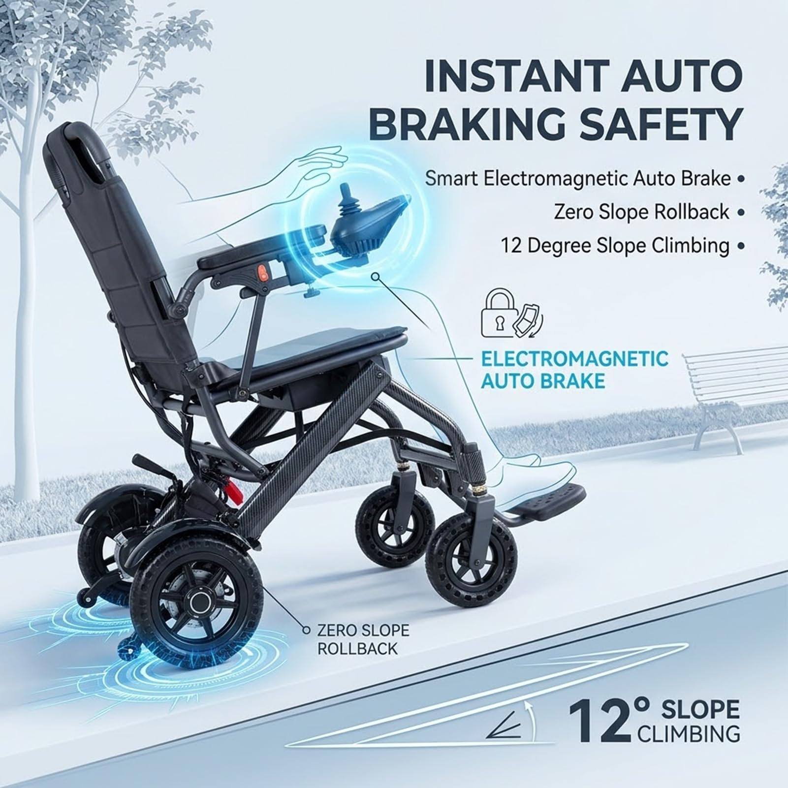 Carrozzina Elettrica Pieghevole Leggera 360W Doppio Motore