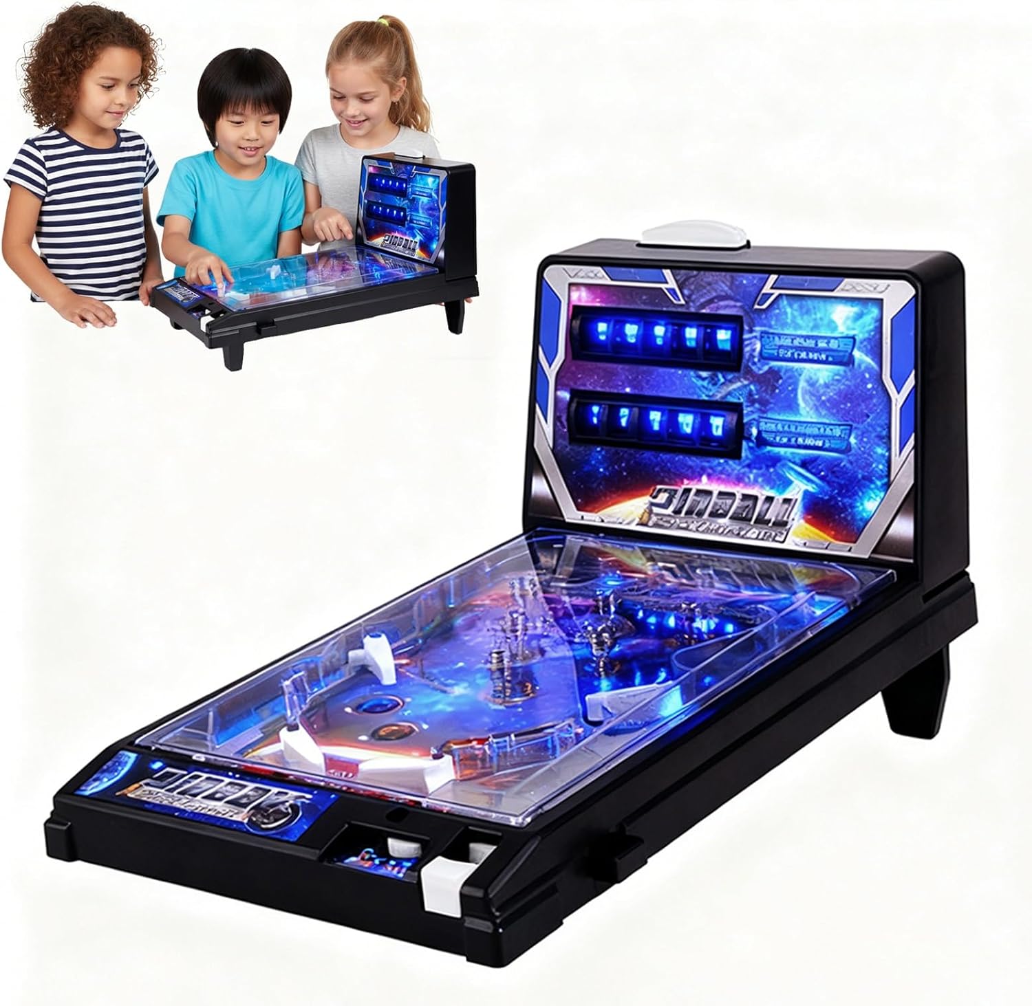 Classic Pinball Machine for Kids, Compact Tabletop Toy with Light, Retro Fun Pinball Game, Action and Reflex Arcade Game, for Children and familiy