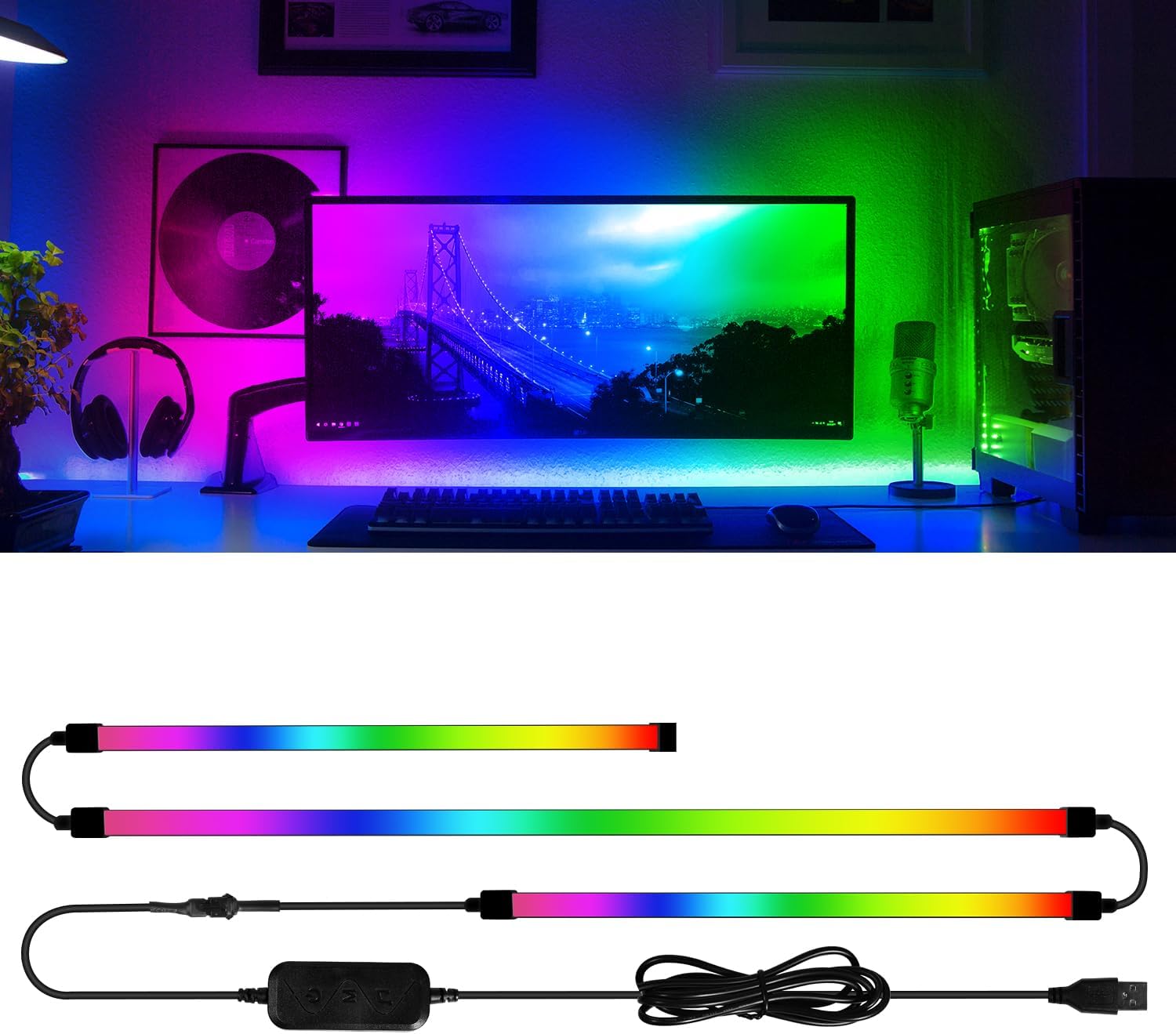 LED Strip for Monitor PC with Screen Sync, RGBIC Immersive Backlight for Gaming, Music Sync, USB Lights for Windows and Mac (27 Inch 3 Sides)