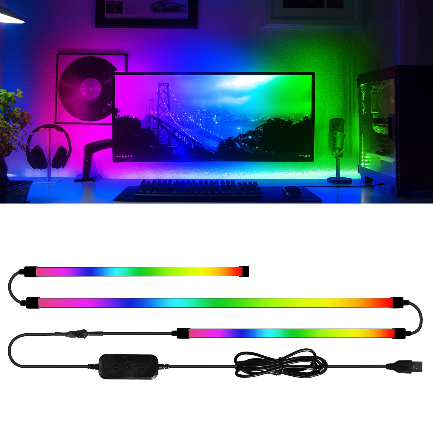 Ruban LED Sync Écran PC 32" Rétroéclairage Gaming RGBIC USB 5V
