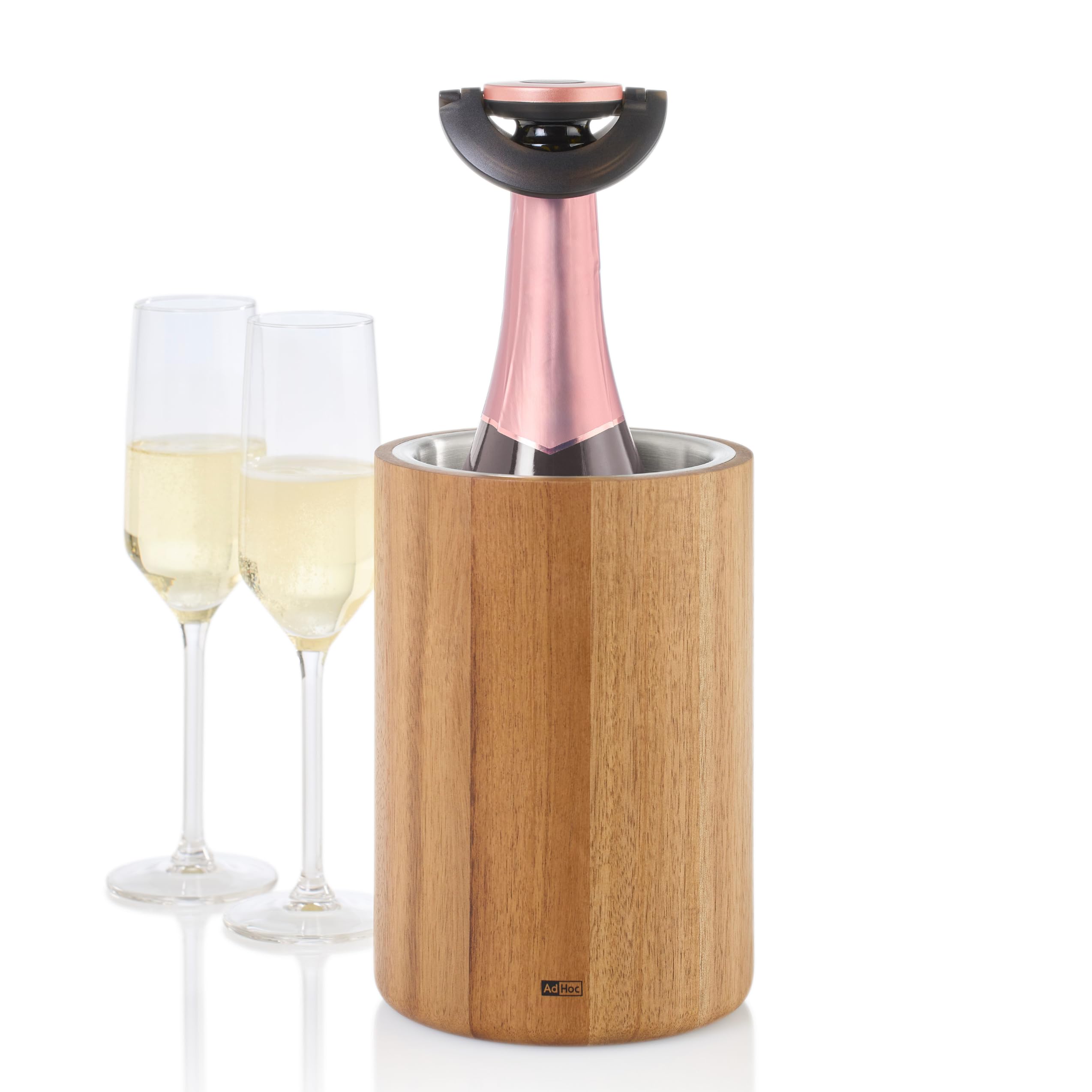 AdHoc WK30 Flaschenkühler für Wein, Sekt, Champagner VINE | für alle Arten von Getränkeflaschen geeignet | Akazienholz, Edelstahl