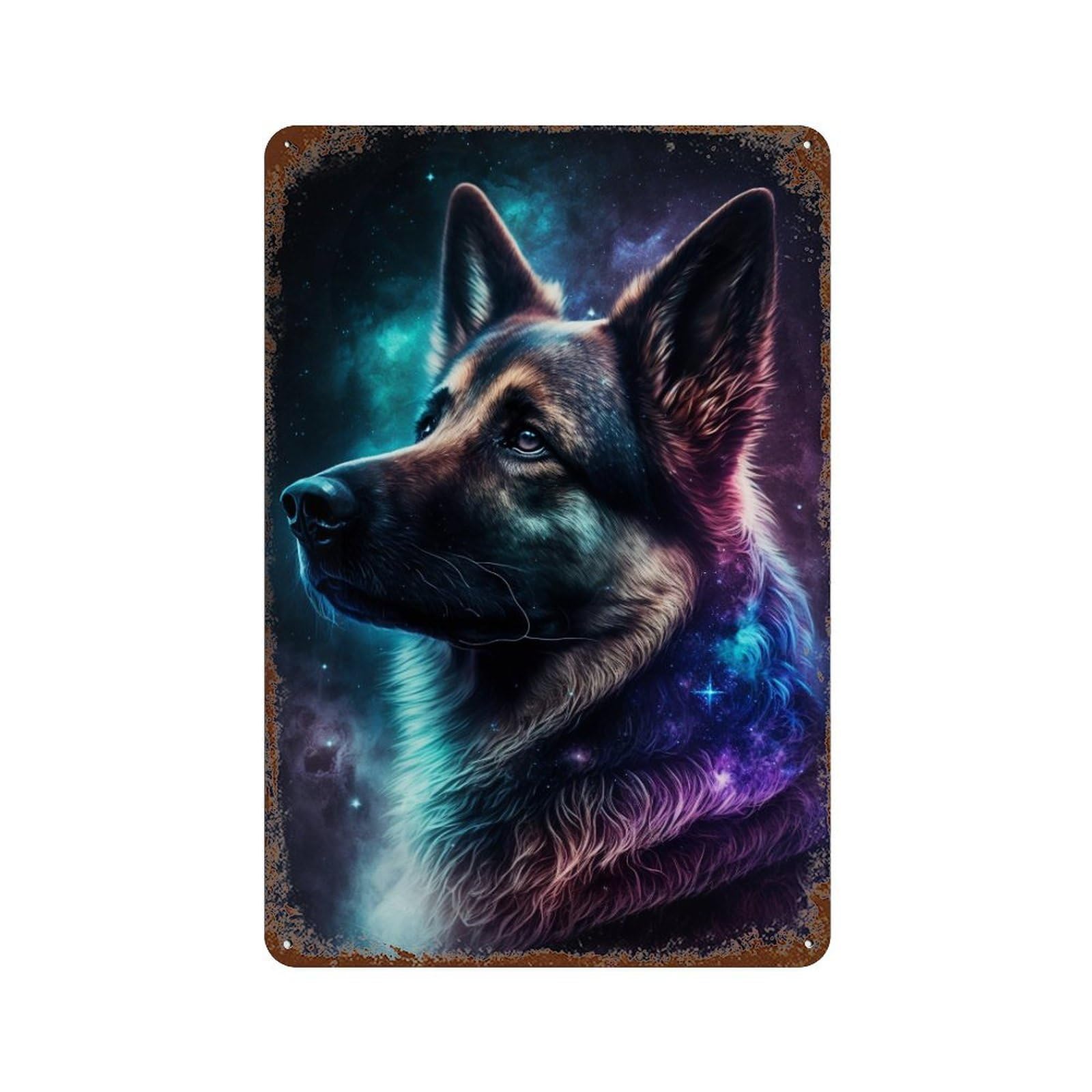 Garage Style Galactic Dog Portrait -8 Rusty Metal Tin Sign 11.8"x7.9", Shabby Chic Decor for Bar And Workshop
