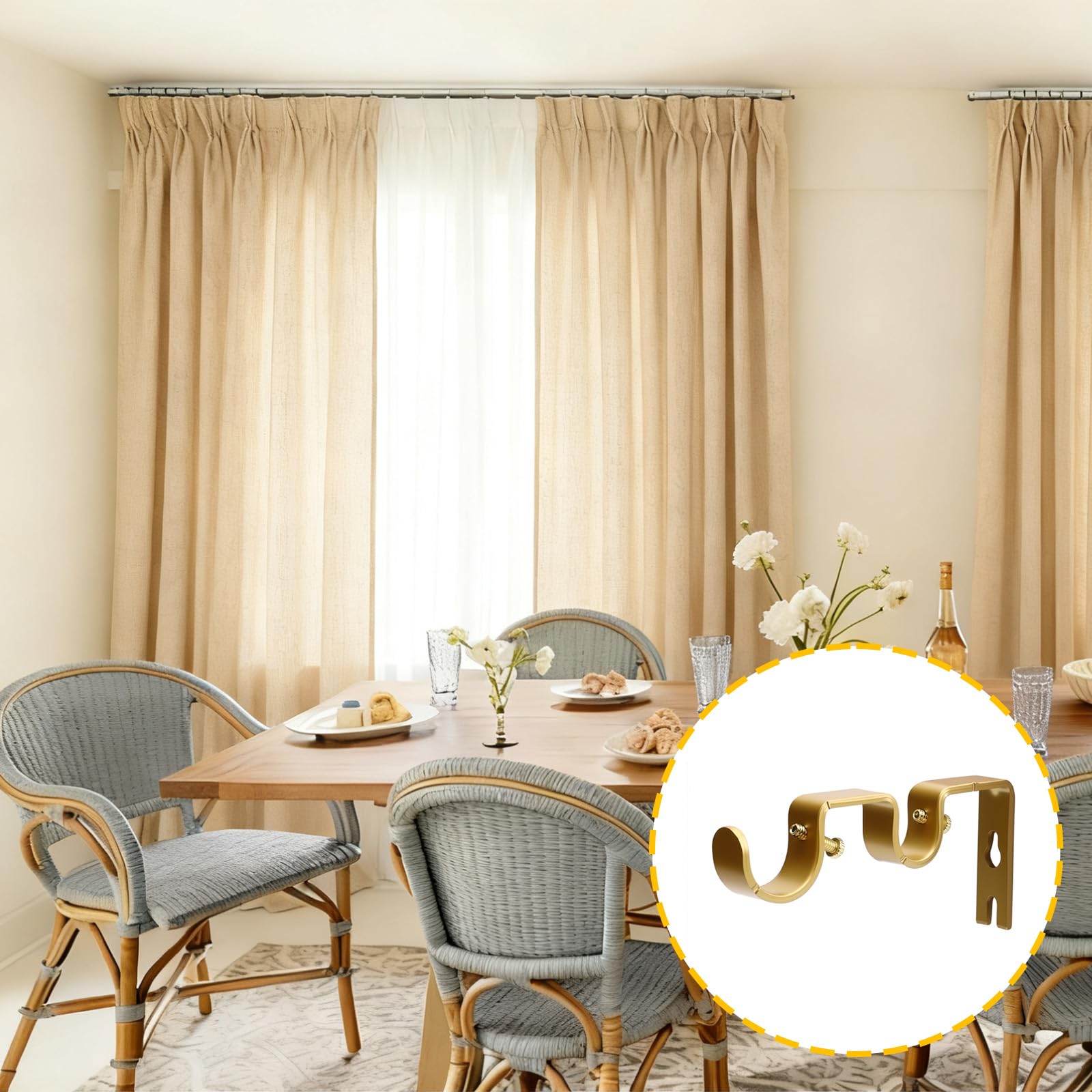 Double Curtain Rod Brackets - Gold Finish -6