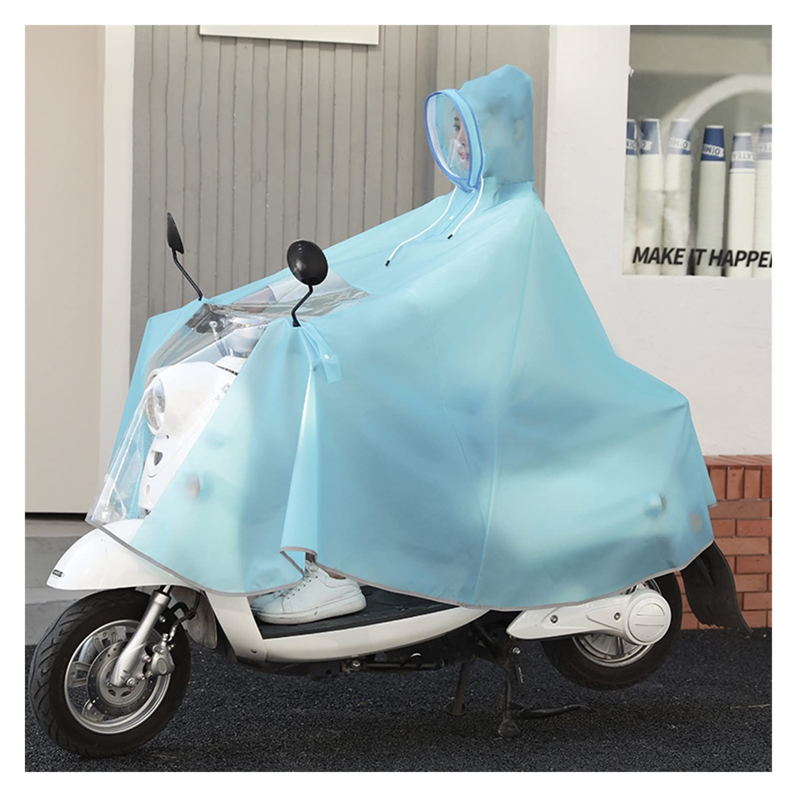 YUZGUHEY Window Handles, Cycle rain Cape,Womens Ponchos, One Size Windproof Unisex Rain, for Bike, Ebike, Motorcycle, Mobility Scooter Poncho Cover(Blue,Without mirror)