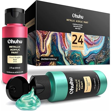 Amazon Ohuhu メタリック塗料 アクリルの絵具 メタリック色 24色 大容量 布書き アクリルカラー 59ml 鮮やか アクリル顔料 ペイント Diy プラモデル キャンバス 布 金属 紙 ガラス 速乾 耐久 画材 学校 絵具 通販